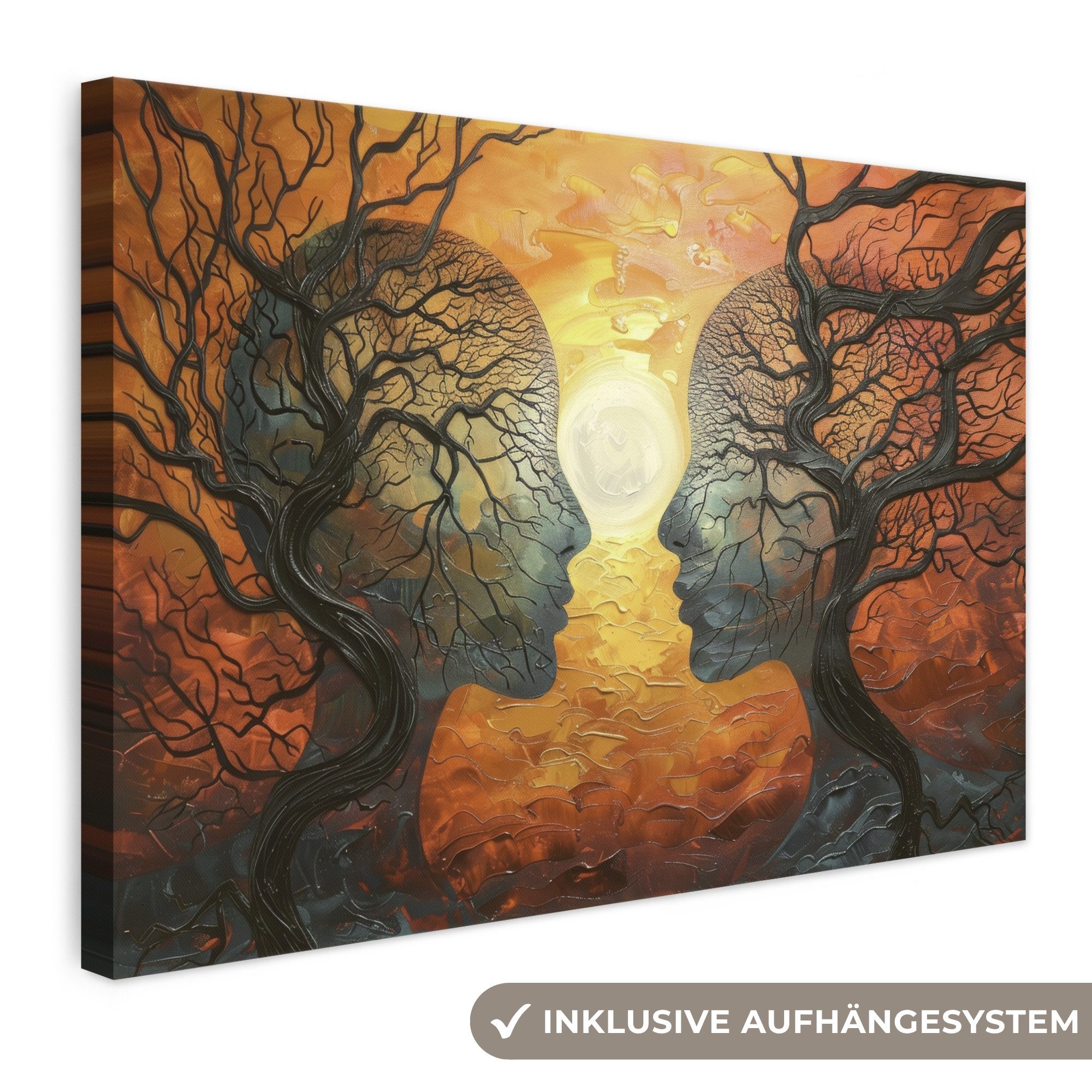 OneMillionCanvasses® Leinwandbild Bäume - Gesichter - Sonne - Kunst, Fotodruck (1 St), Leinwand Bilder Klein, Wand Dekoration Aesthetic 30x20 cm