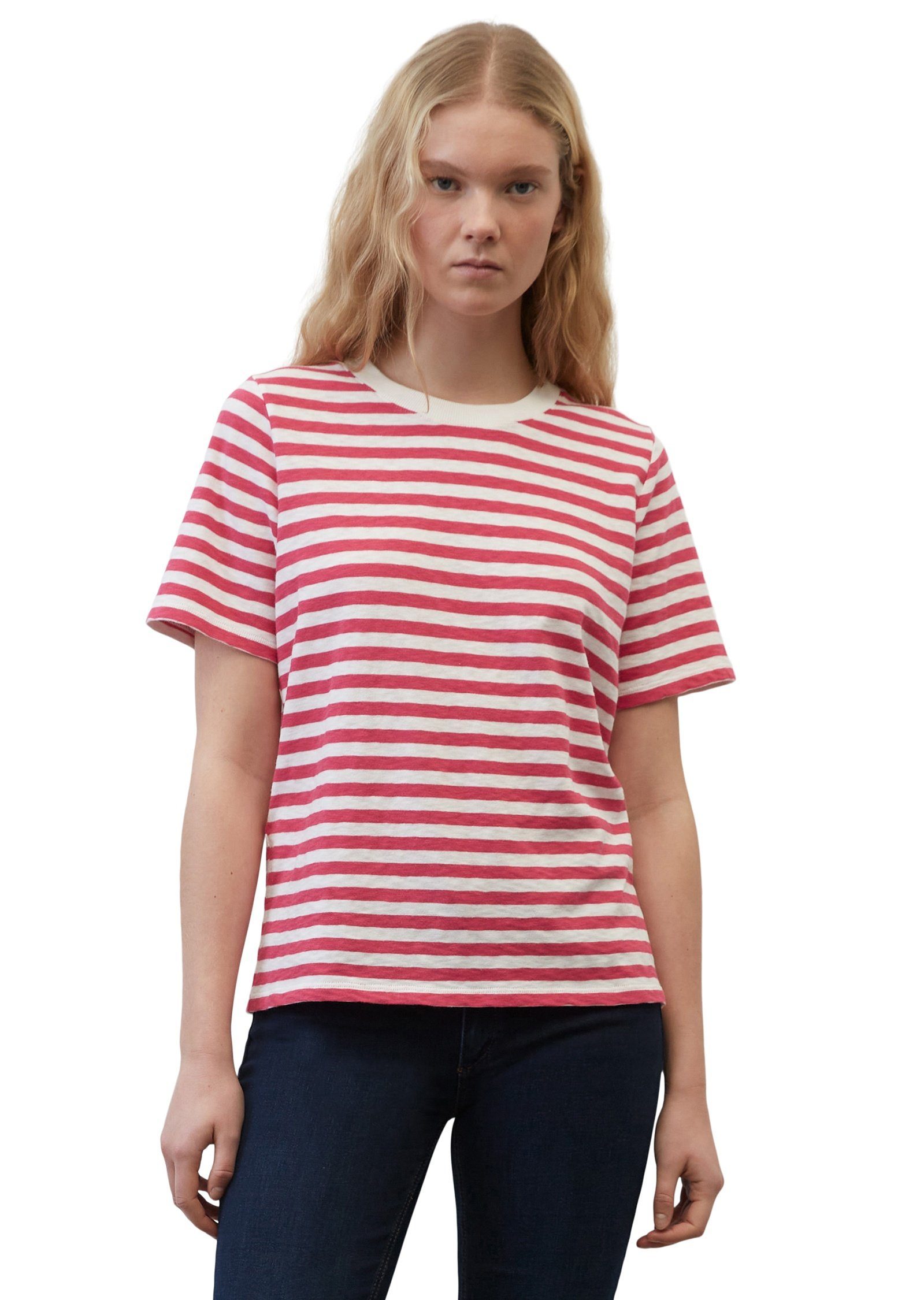 O'Polo Slub-Jersey DENIM T-Shirt aus pink Marc garngefärbtem