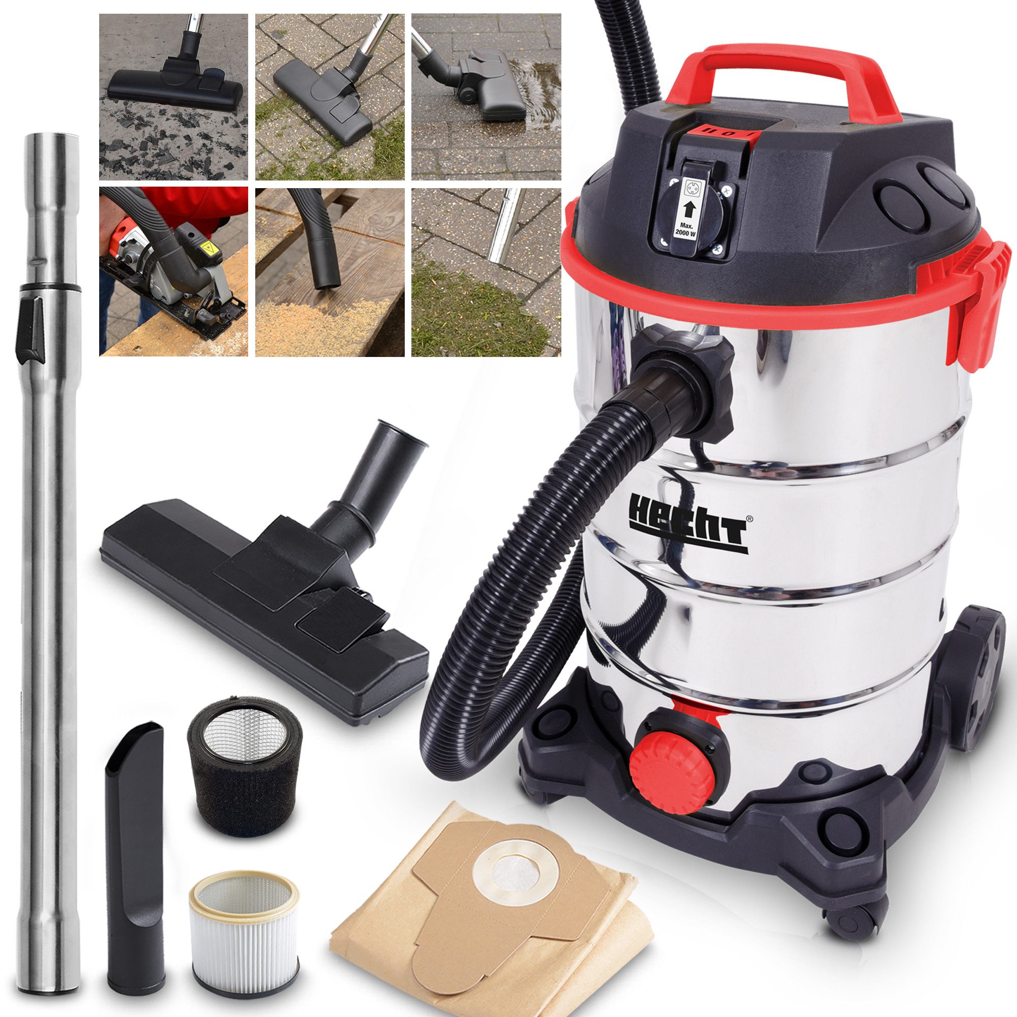 Hecht Industriesauger Nass-/Trockensauger 8335 Z mit Zubehör, 1400 W, Mit Beutel, 35L Behälter, 18 Kpa, Blasfunktion von Hecht