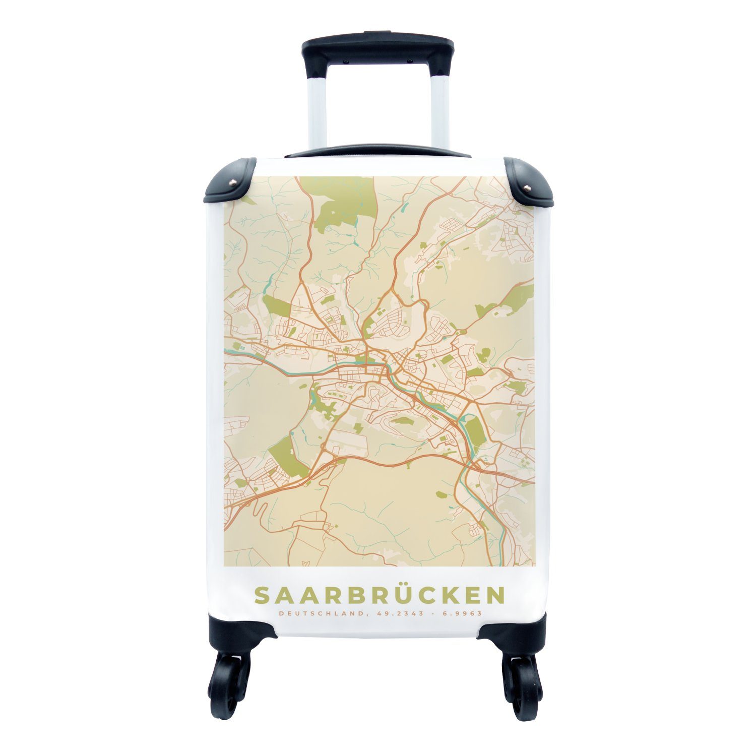 MuchoWow Handgepäckkoffer Saarbrücken - Reisetasche rollen, Handgepäck Stadtplan, Ferien, Karte für Vintage Rollen, mit 4 - - Trolley, Reisekoffer