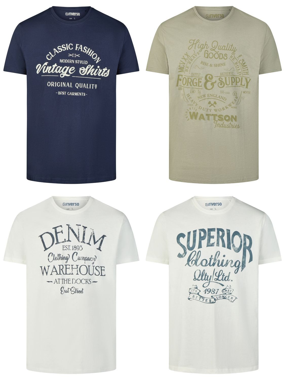 riverso T-Shirt Herren Printshirt RIVLeon Regular Fit (4-tlg) Kurzarm Tee Shirt mit Rundhalsausschnitt aus 100% Baumwolle