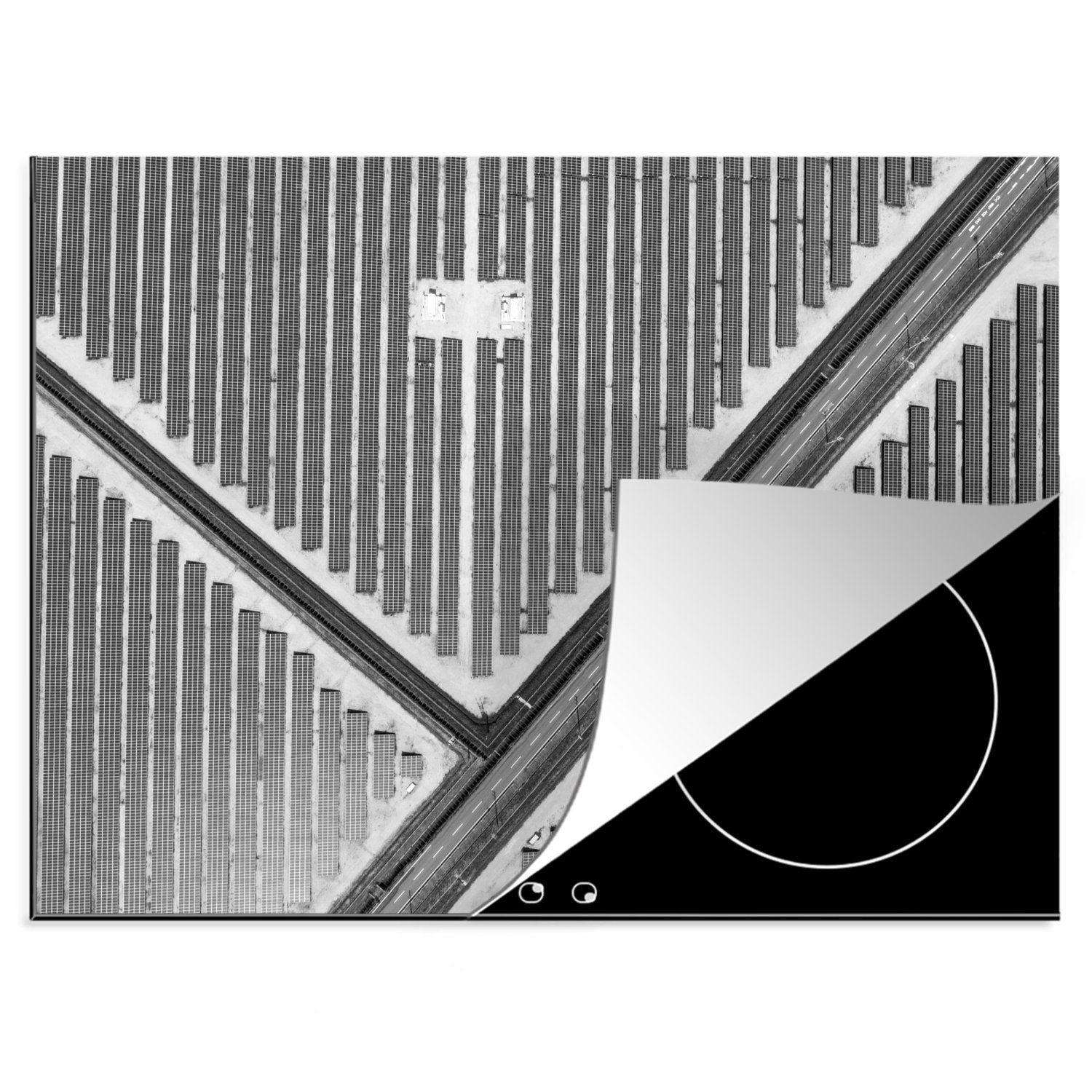 MuchoWow Herdblende-/Abdeckplatte schwarz oben (1 von Vinyl, 70x52 - tlg), Arbeitsfläche weiß, Ceranfeldabdeckung Solarmodule nutzbar, cm, und Mobile