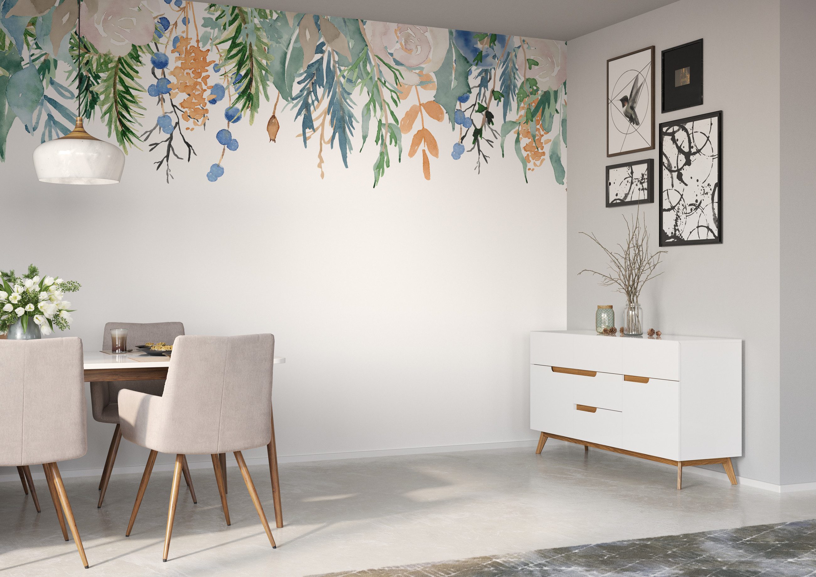 Rasch Fototapete Blumen & Ranken - Vliestapete Grün, floral, (1 Rolle, 1 St., 2,65 m x 4,24 m), Lichtbeständige Farben - Feucht abwischbar - Restlost abziehbar