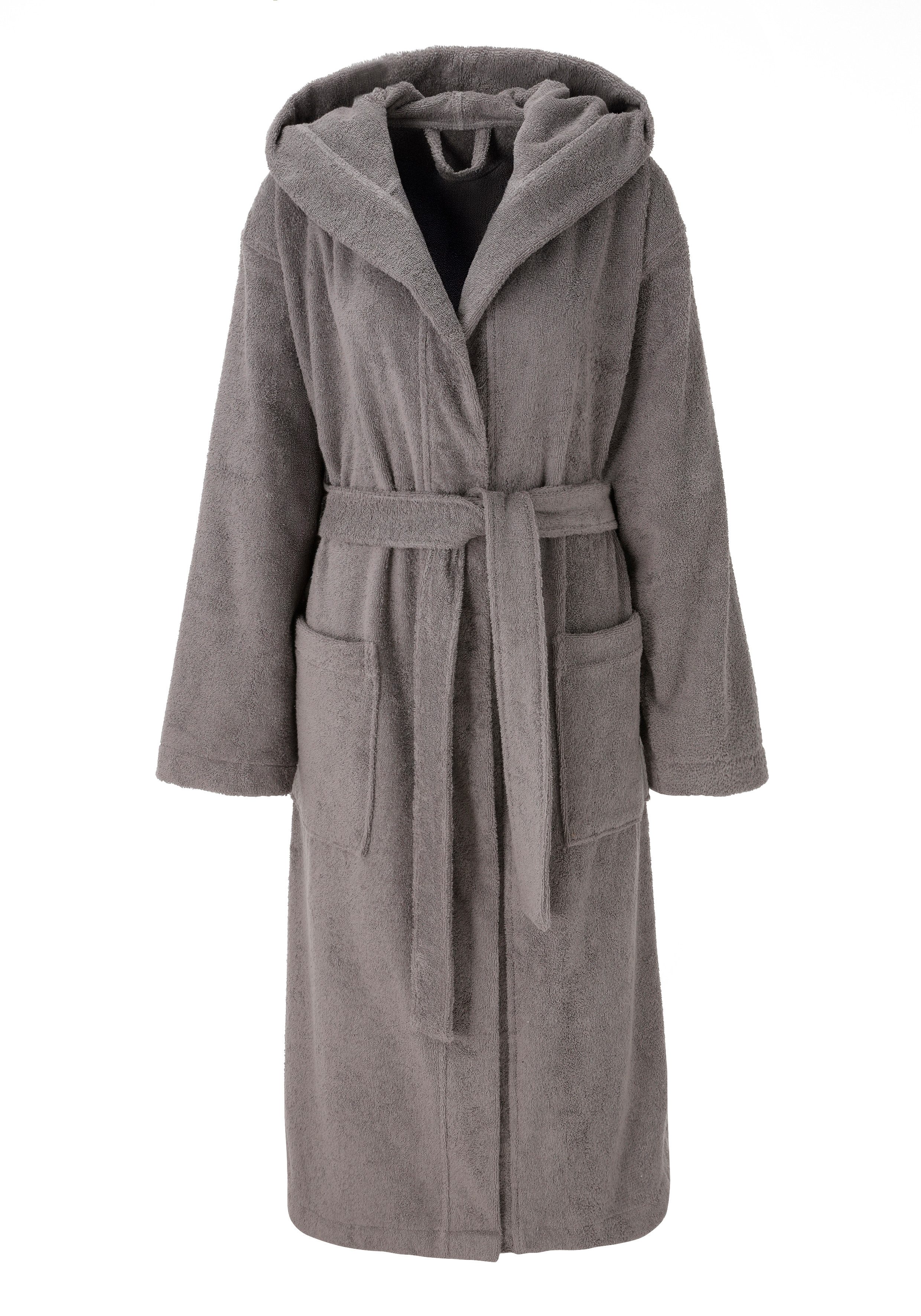 Bruno Banani Unisex-Bademantel Robby, ideal für Sauna & Spa, Standard, Premium und Überlänge, Langform, Walkfrottee, Kapuze, Gürtel, Damen & Herren Bademäntel, Baumwolle, mit Taschen, Sauna, XS-3XL