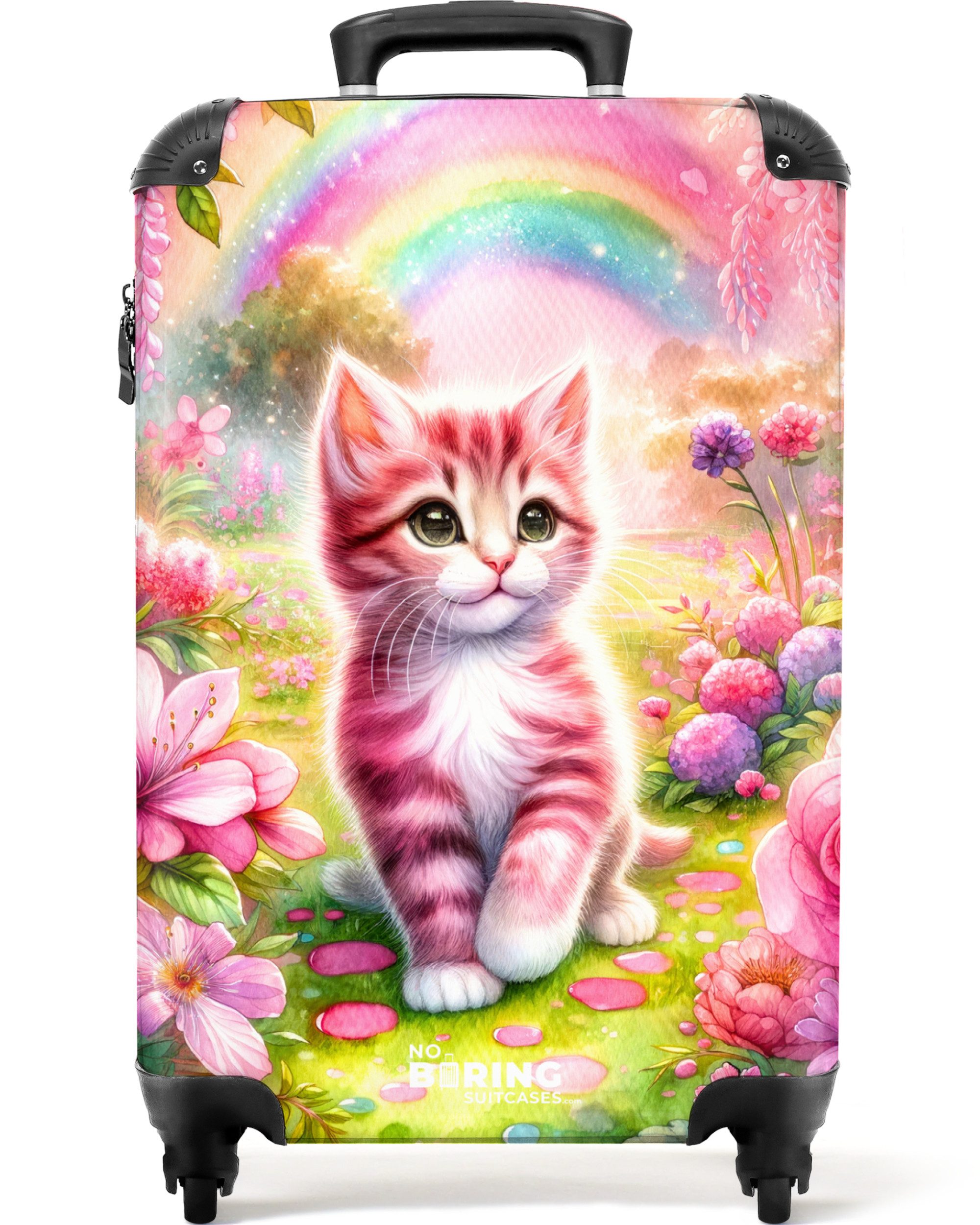 Kinderkoffer Rosa und weißes Kätzchen umgeben von rosa Blumen 55x35x20cm