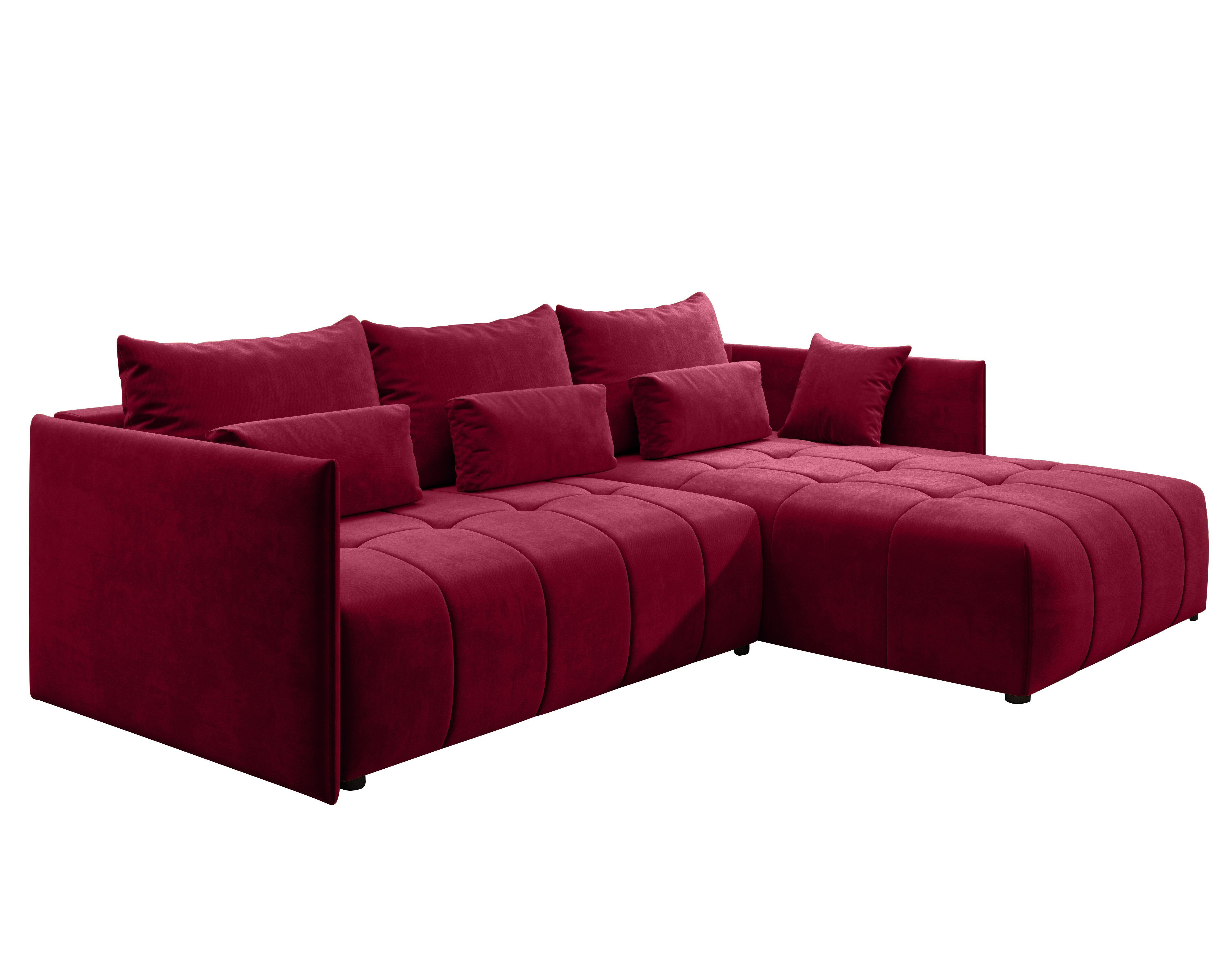 Furnix Ecksofa YALTA Couch Kissen, Europe 59 und mit MH Rot ausziehbar Schlafsofa Bettkasten in Made