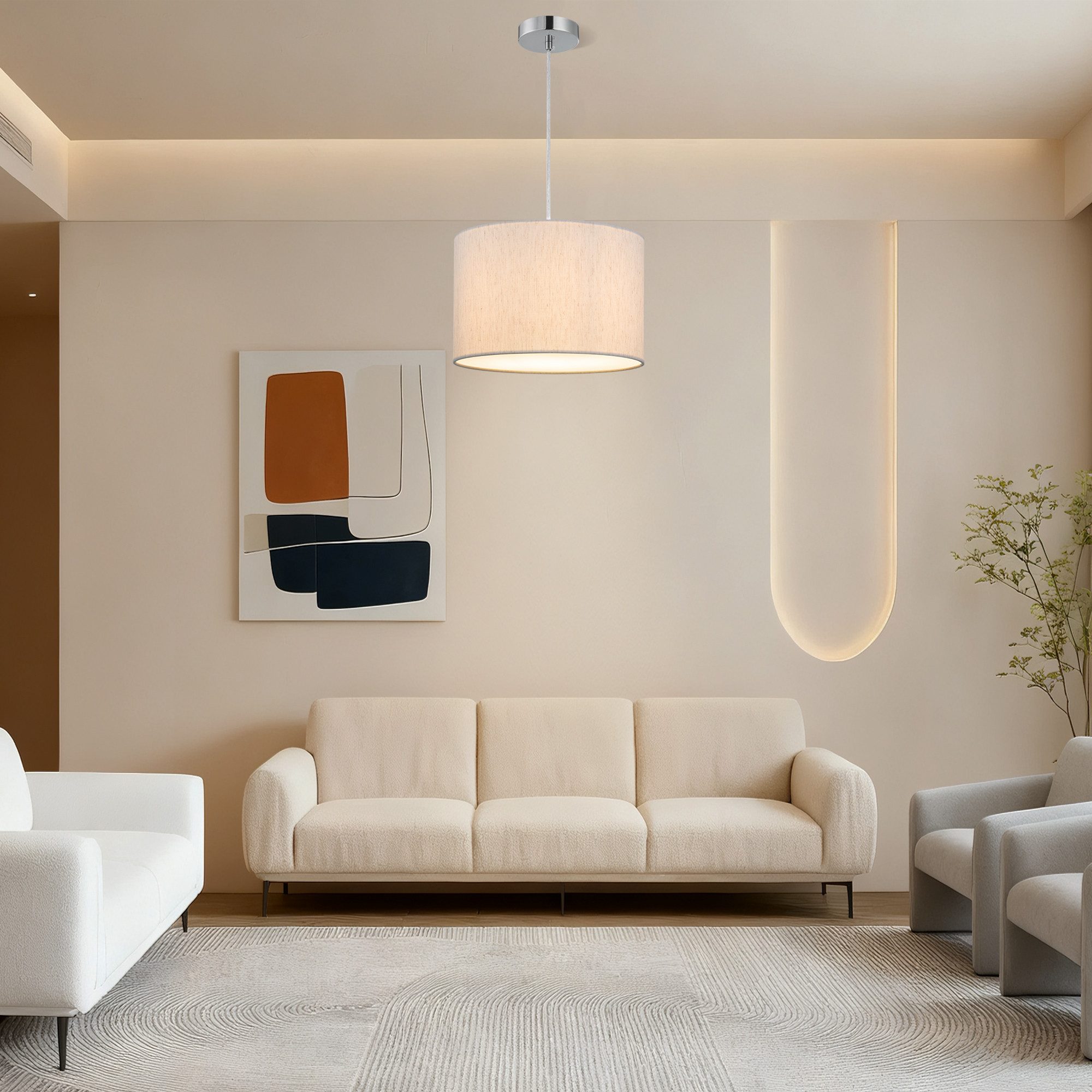 Zedelmaier Pendelleuchte Pendelleuchte Leinen Ø30cm mit kürzbarem Kabel, E27/max.40W, ohne Leuchtmittel, Boho-Design, ideal für Wohnzimmer, Esstisch, Schlafzimm – Bild 4 von 5