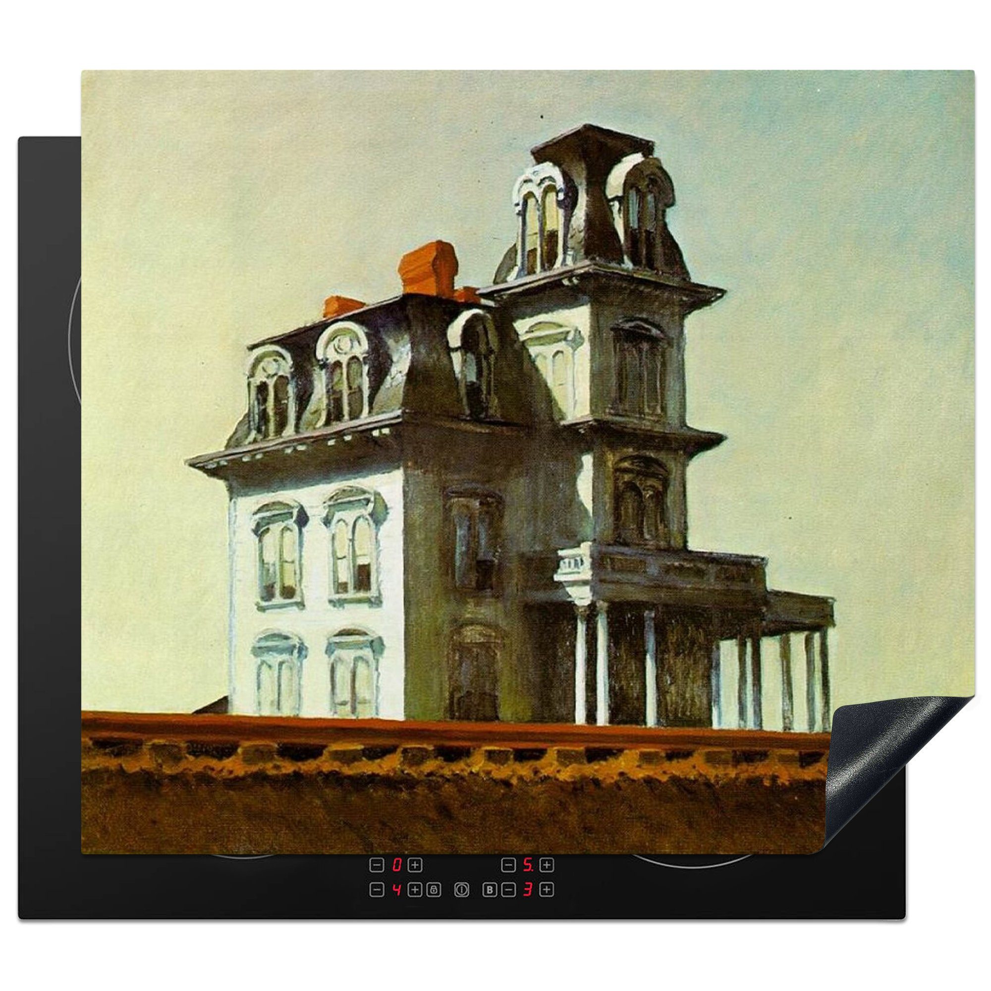 MuchoWow Herdblende-/Abdeckplatte Haus an der Eisenbahn - Edward Hopper, Vinyl, (1 tlg), 59x52 cm, Ceranfeldabdeckung für die küche, Induktionsmatte