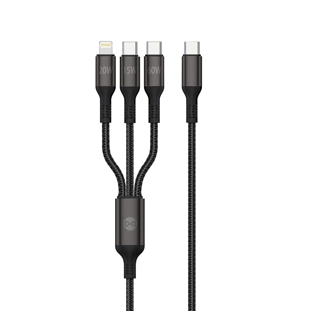 Forever 3in1 Kabel USB-C - Lightning + 2x USB-C 1,2m 60W Smartphone-Kabel