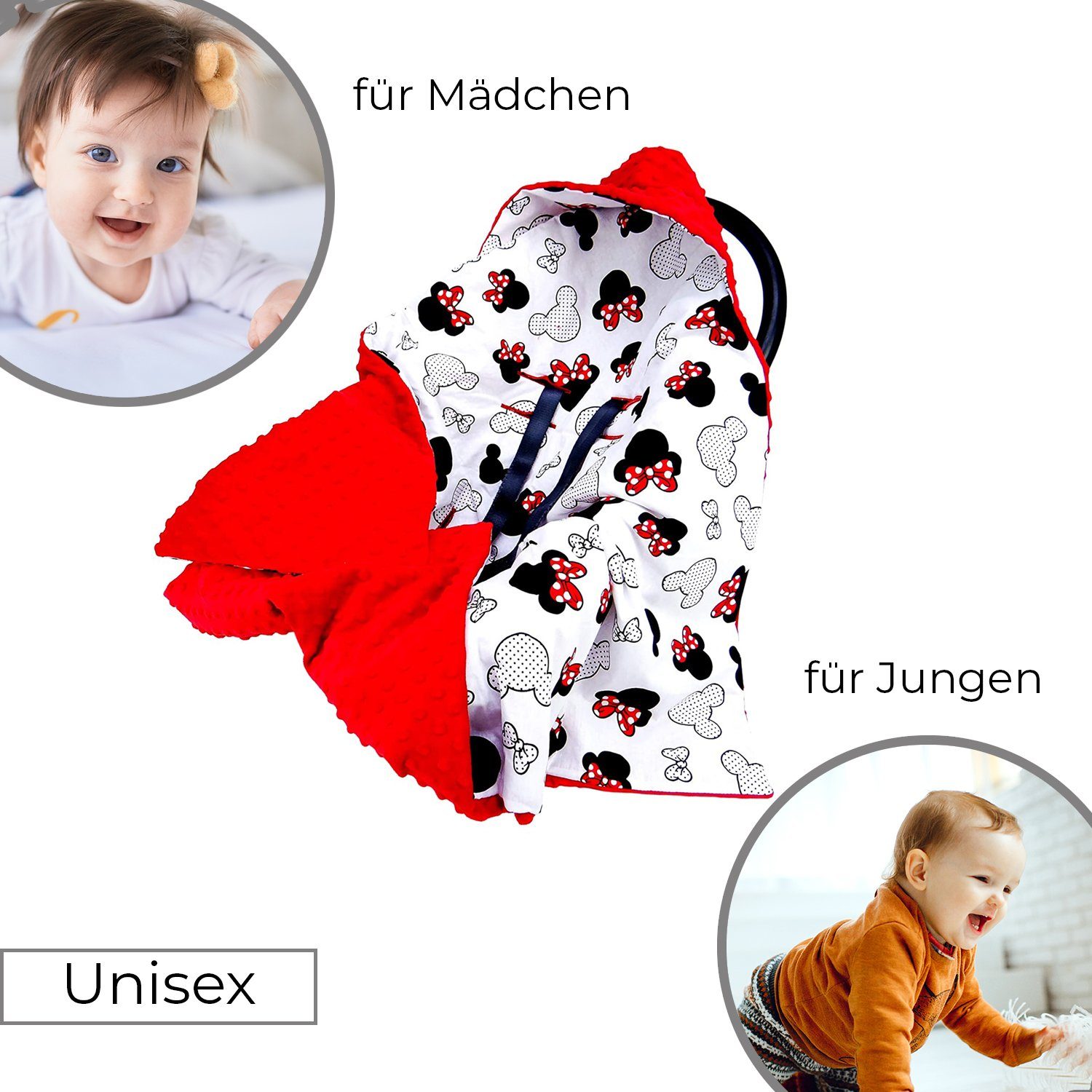 der Babyschale rot, Doppelseitige Einschlagdecke Welt für Europe Träume, Autokindersitz in Made Mickey Einschlagdecke