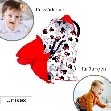 Einschlagdecke Doppelseitige Einschlagdecke für Babyschale Autokindersitz Mickey rot, Welt der Träume, Made in Europe