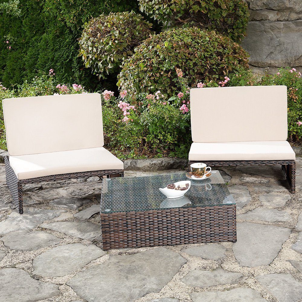 Melko Gartenlounge-Set Gartenset Lounge aus Polyrattan ver. Farben Sitzgruppe 2 Sessel Tisch, (Stück), Wasserabweisend
