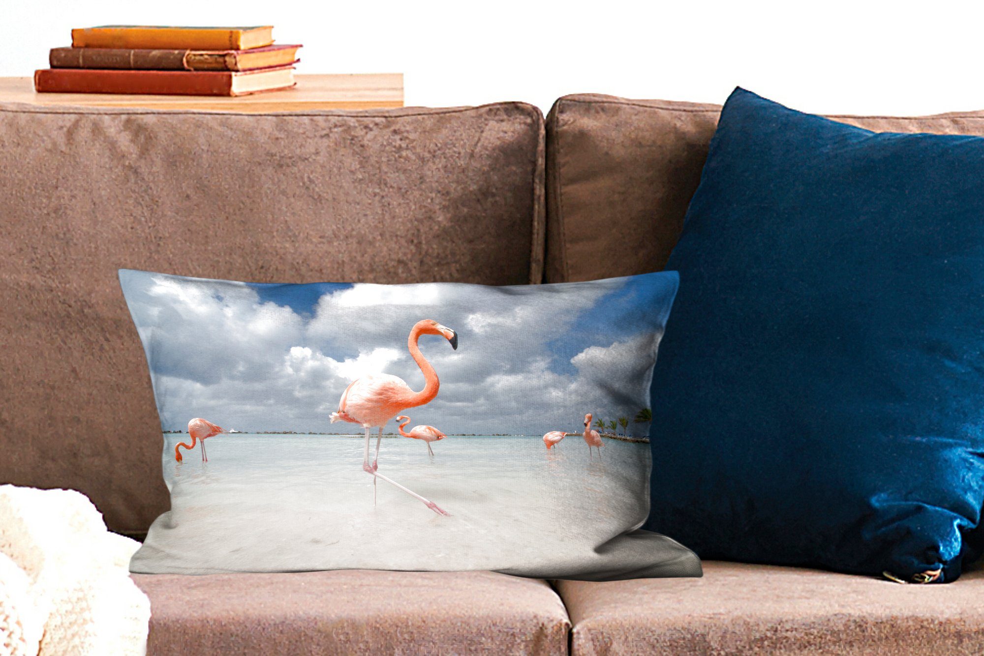 in Dekoration, auf Flamingos MuchoWow einer Füllung, mit Wohzimmer Dekokissen Schlafzimmer Insel Zierkissen, Aruba, Dekokissen