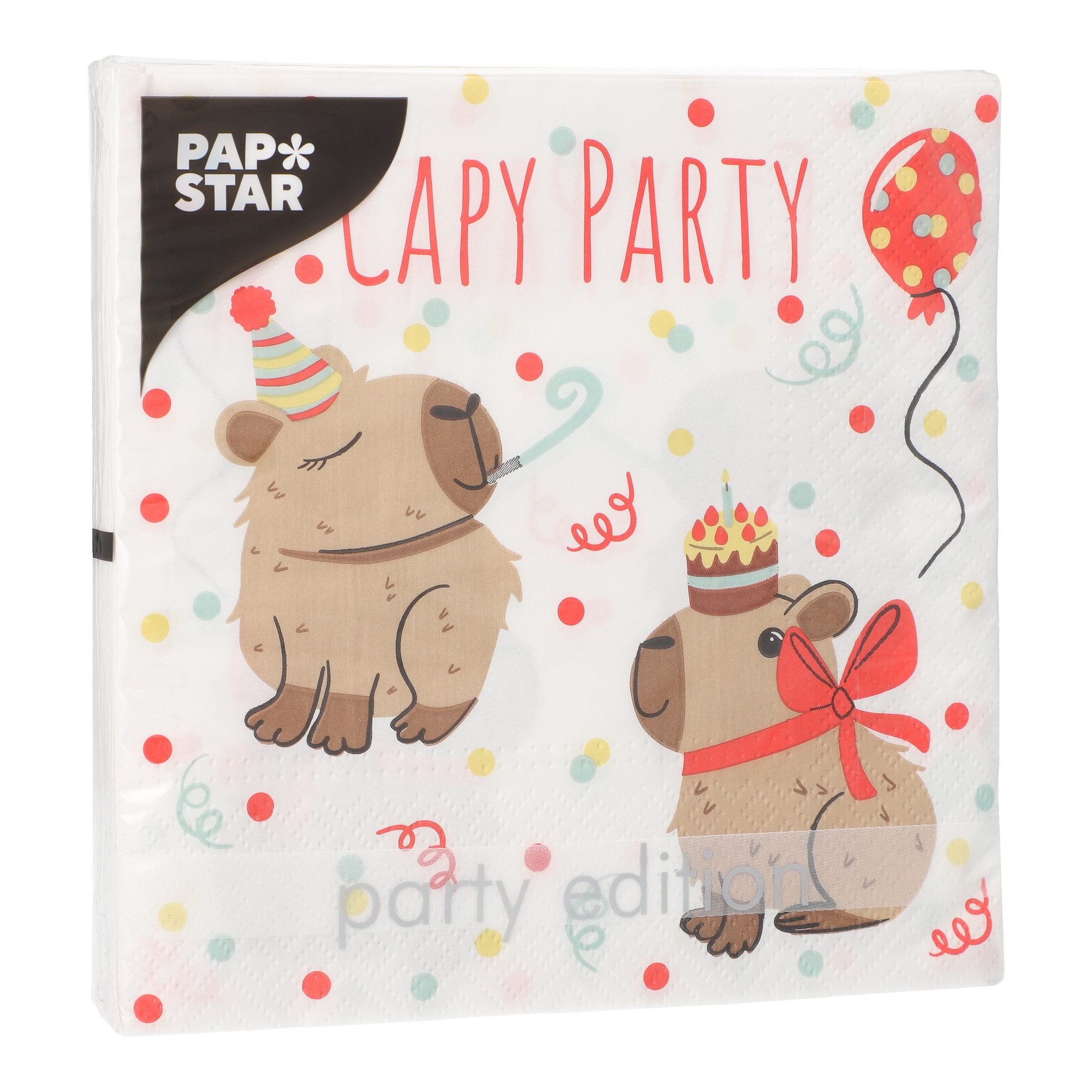 PAPSTAR Papierserviette, Servietten Papier 33x33cm 3-lagig mit Capybara Party Motiv 20 Stück