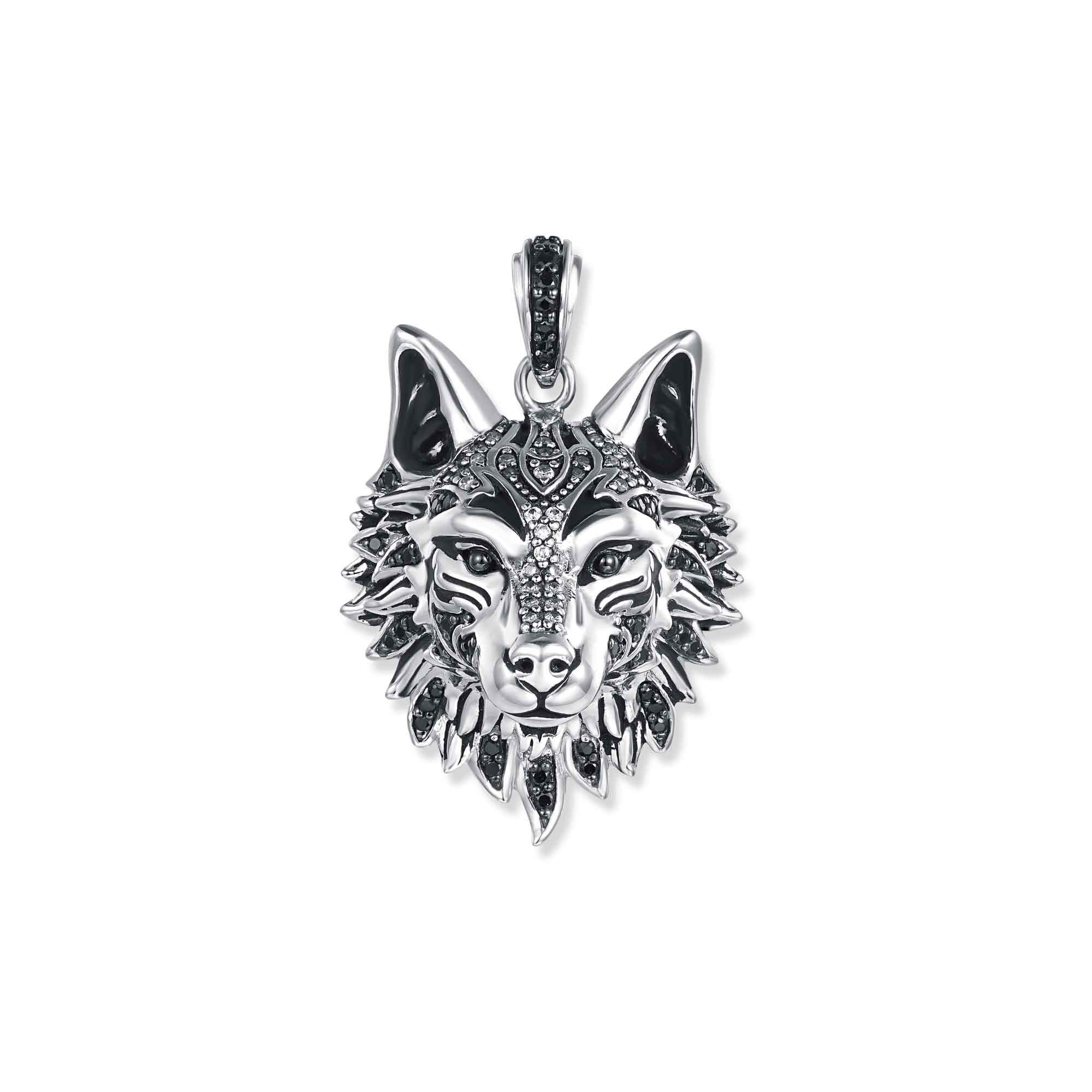 Seinerzeit FLORA & FAUNA Kettenanhänger Hannibal Wolf Anhänger, Schmuck aus 925 Sterling Silber (Von der geheimnisvollen Welt der Nacht inspirierter Damenschmuck im ausdrucksstarken Unisex-Design mit mystischem Motiv – ein besonderer Begleiter im Alltag und zu besonderen Anlässen, 1-tlg., inkl. Geschenkverpackung für Frauen ob Freundin, Mutter, Ehefrau, Oma), rhodiniert, geschwärzt und Zirkonia-Steinen