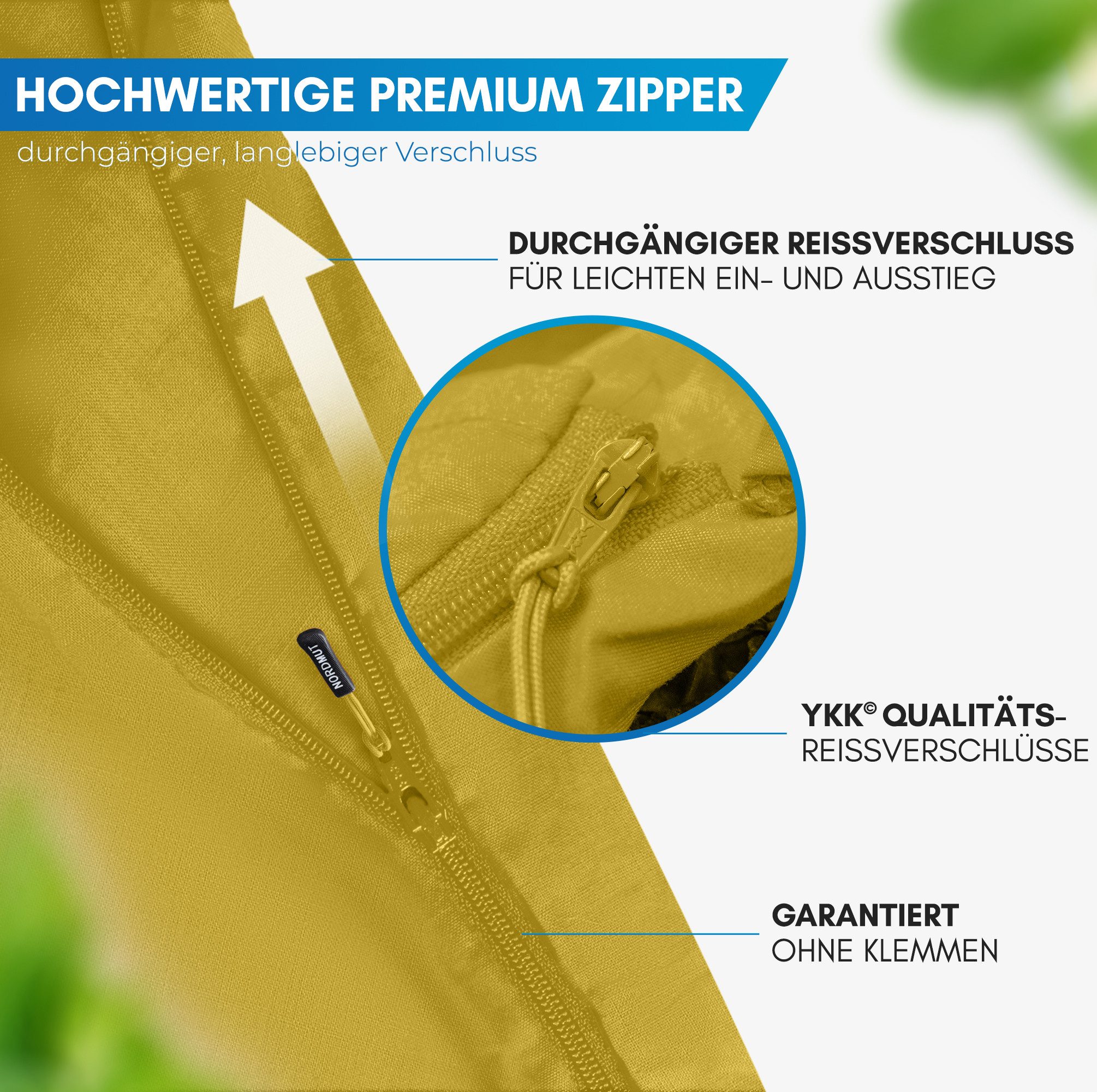 Nordmut Innenschlafsack NORDMUT® Hüttenschlafsack Ultraleicht aus Baumwolle, YKK-Zipper, Durchgängiger Reißverschluss, Kissenfach