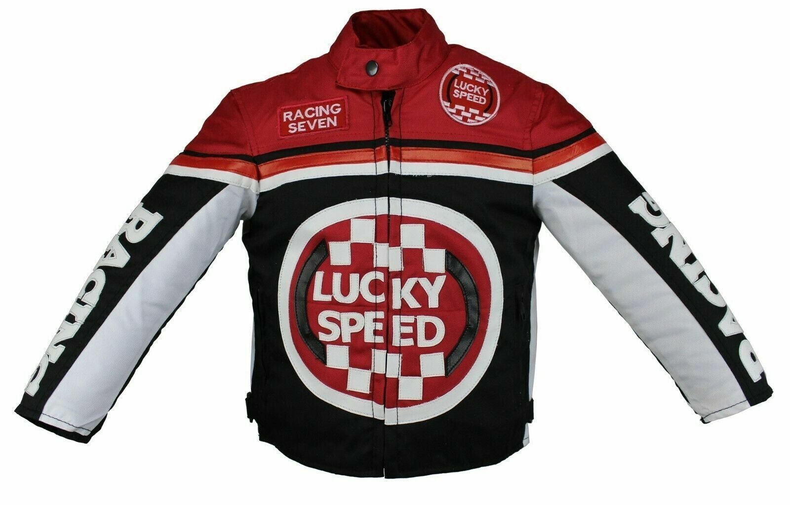 Alpha Speeds Bikerjacke - Kinder Lucky Speed Racing-/Freizeit – Kinderjacke in Rot/Schwarz Atmungsaktiv & Wasserabweisend & Ideales Geschenk für Ihr Kind