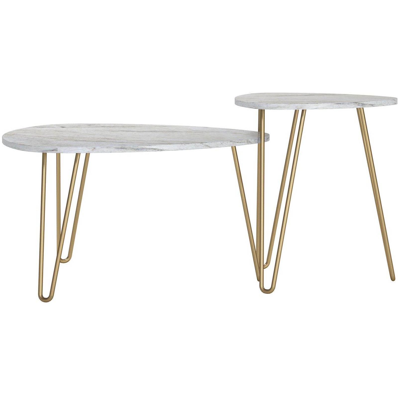 loft24 Satztisch Athena (Set, 2-St), Couchtisch, Wohnzimmertisch Set, Marmoroptik, Metallbeine, modern