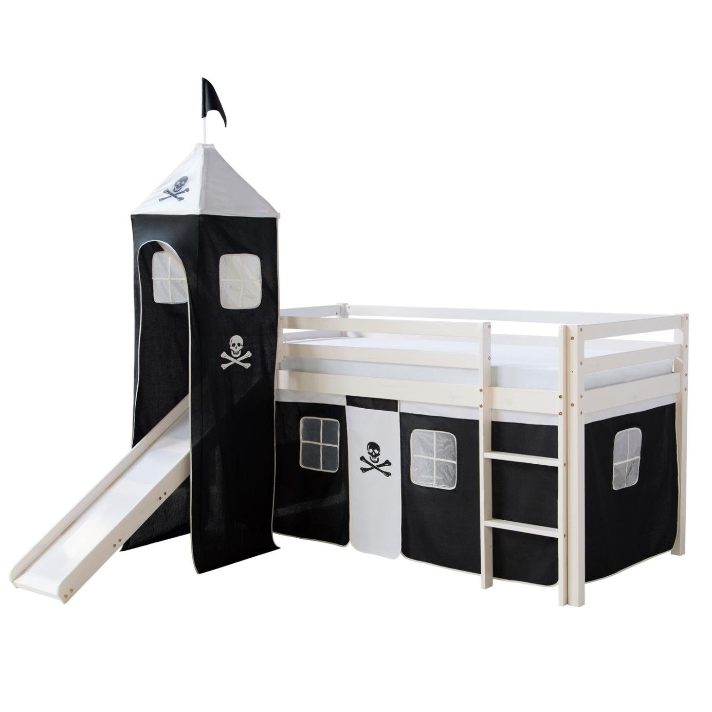Homestyle4u Hochbett 90x200 Weiß Vorhang Pirat 1550 günstig online kaufen