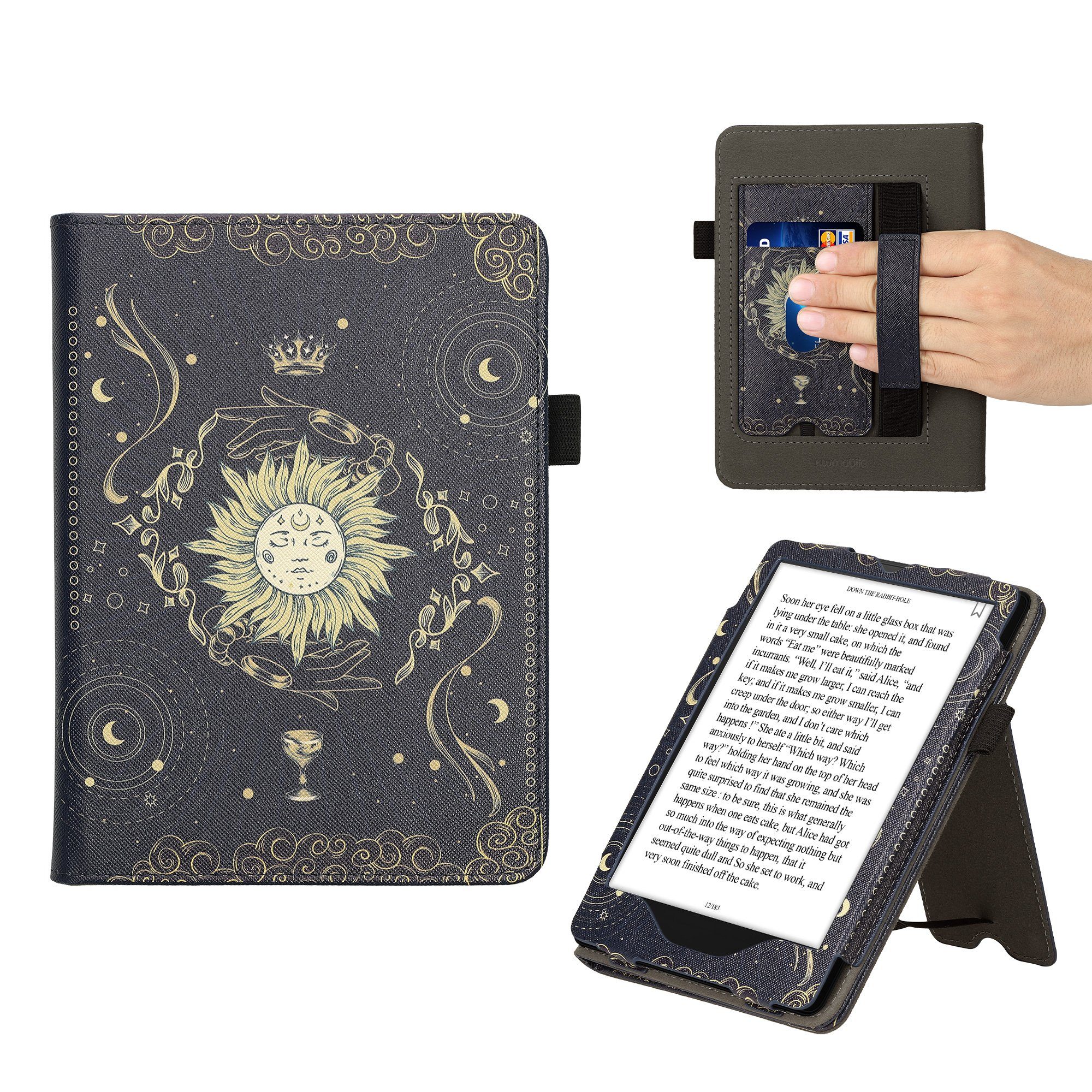 kwmobile E-Reader-Hülle Flip Schutzhülle für Amazon Kindle Paperwhite 11.  Generation 2022, Handschlaufe - Cover Tarot Karten Design