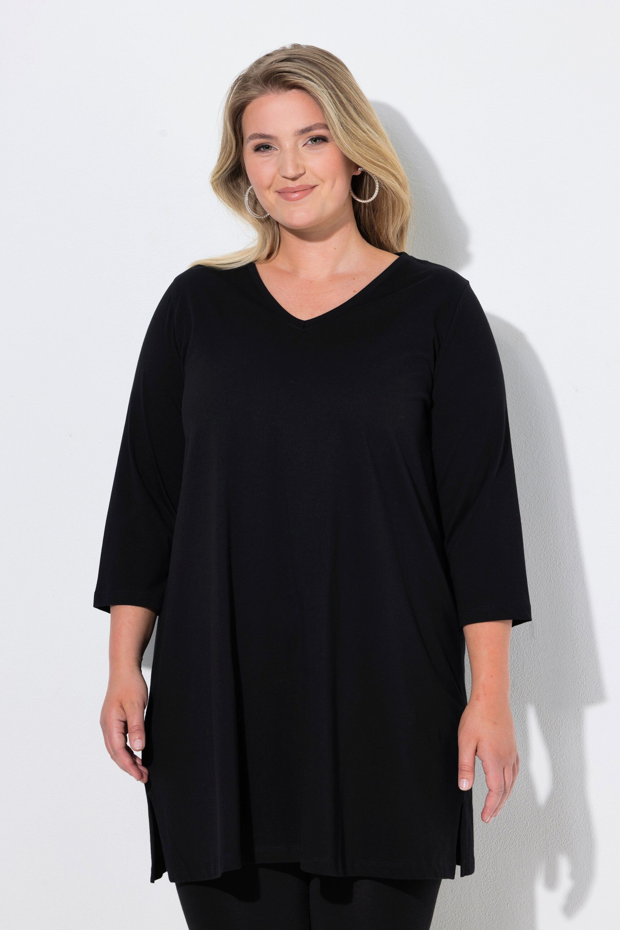 Ulla Popken Longshirt Longshirt A-Linie V-Ausschnitt 3/4-Arm