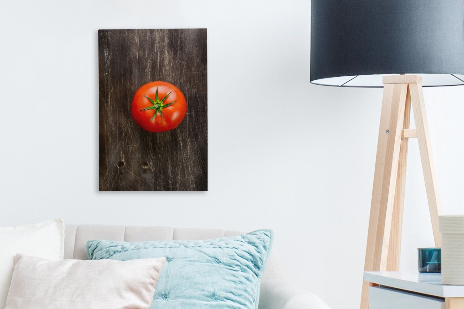 St), einem Leinwandbild fertig hölzernen bespannt Zackenaufhänger, Gemälde, inkl. Tomate (1 Leinwandbild cm Hintergrund, 20x30 auf OneMillionCanvasses® Frische