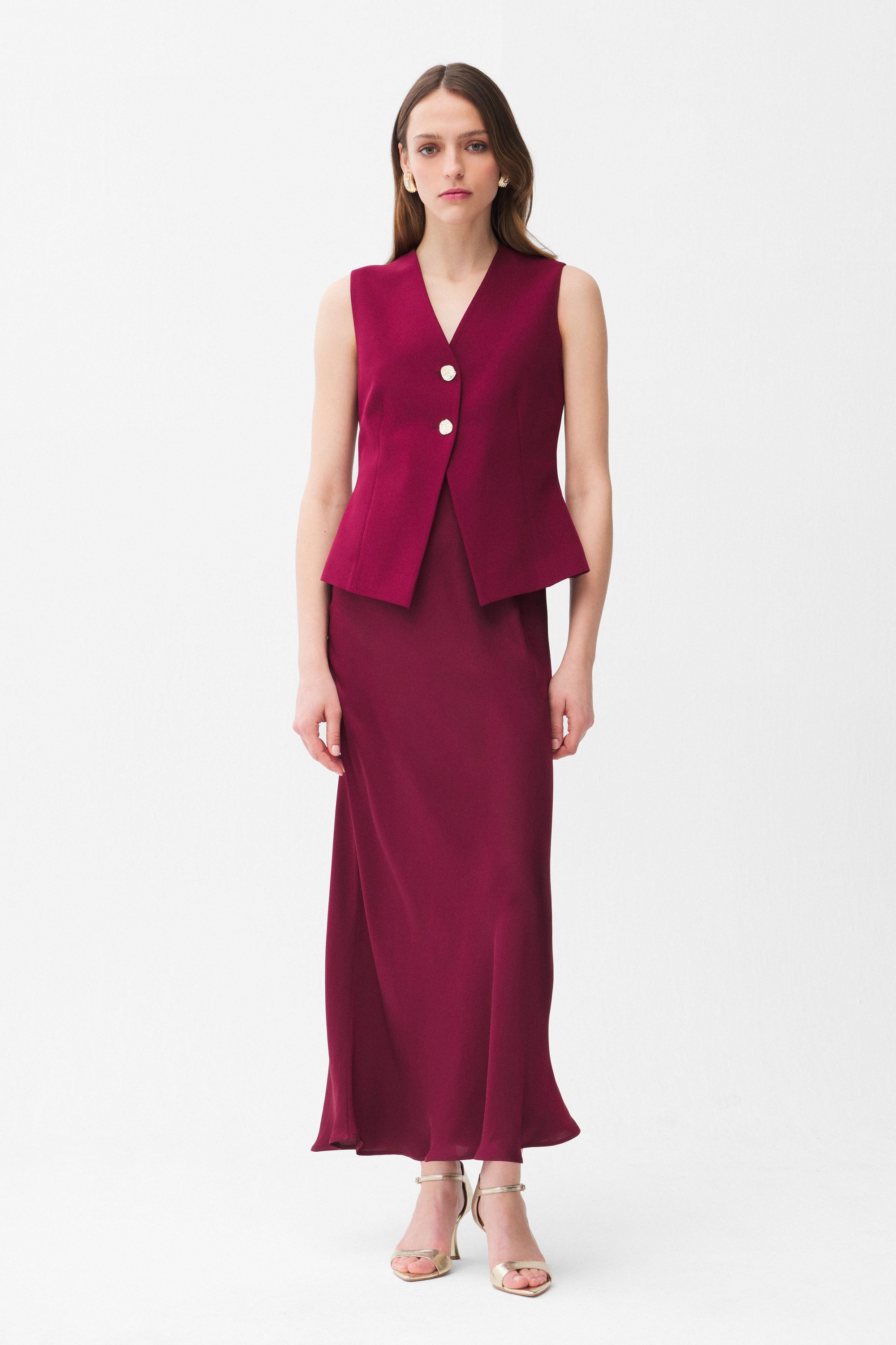 adL Shirtkleid Satin-Kleid mit V-Ausschnitt und Knopfdetail
