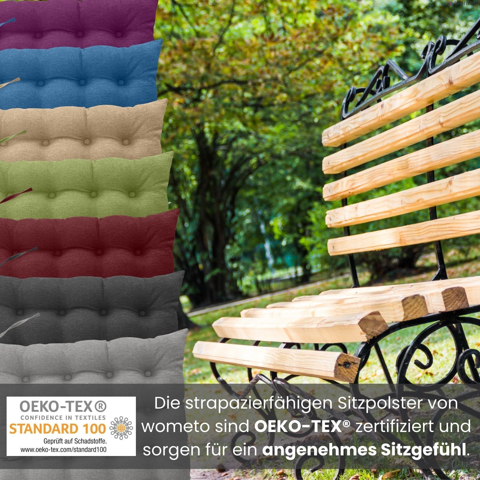 wometo Stuhlkissen Prime 40x40, OEKO-TEX®, Sitzkissen mit Steppung & Bändern