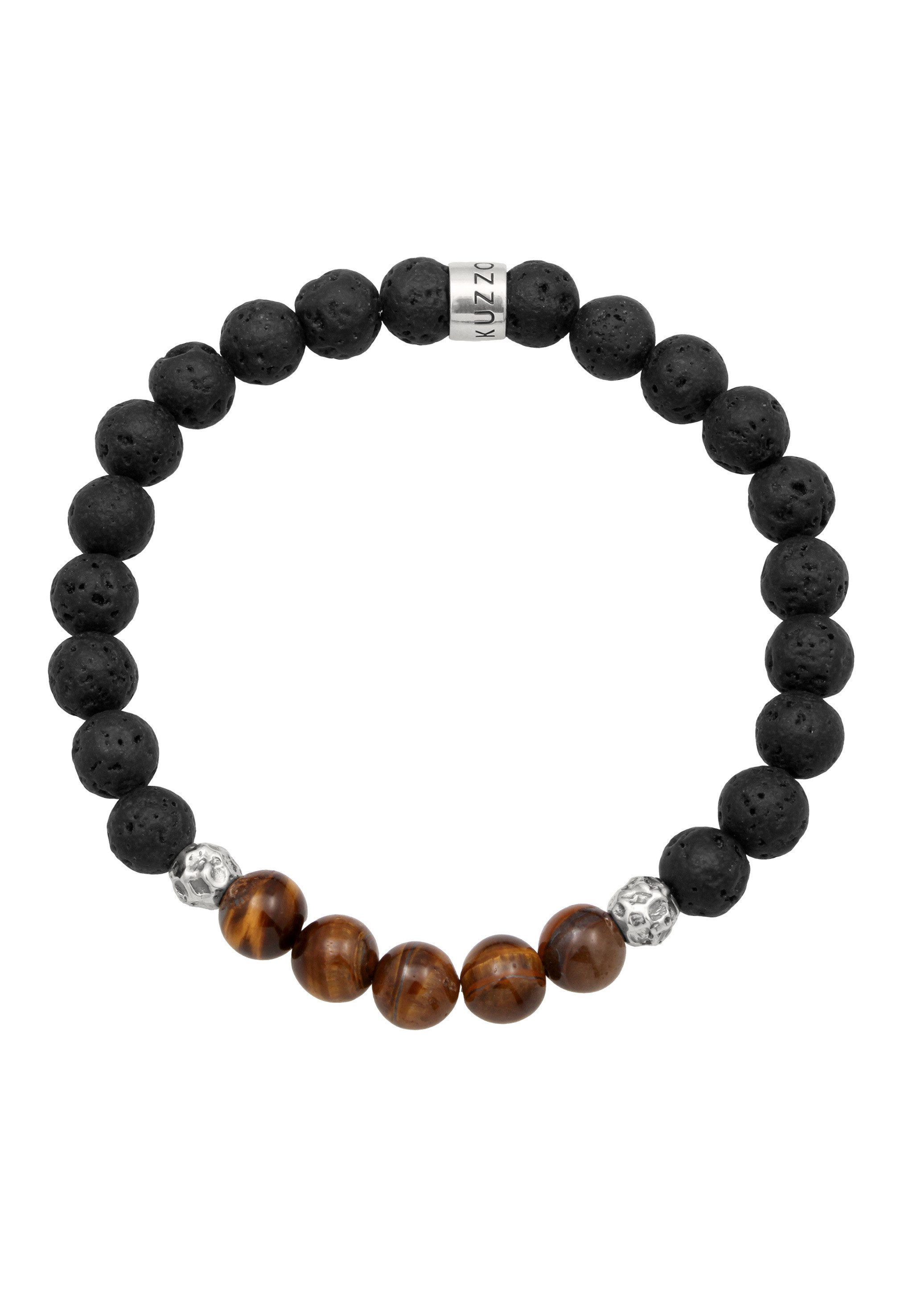 Kuzzoi Bead-Armband-Set Edelstein Lava Tigerauge Braun 925 Sterling Silber