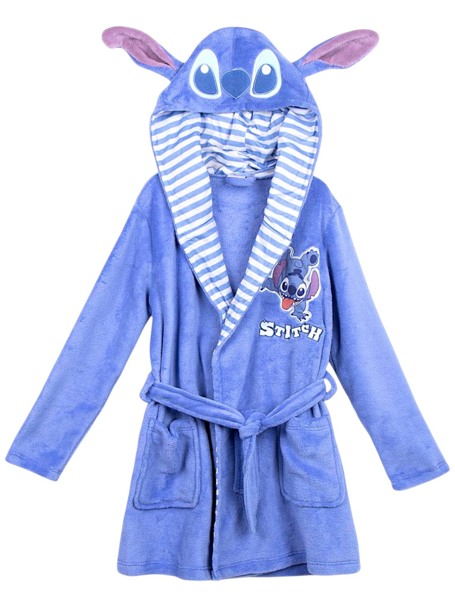 Cerdá Kinderbademantel Disney Stitch mit 3D Ohren, Fleece, mit Kapuze, Bindegürtel, für Kinder mit Kapuze Gr. 110-152 cm