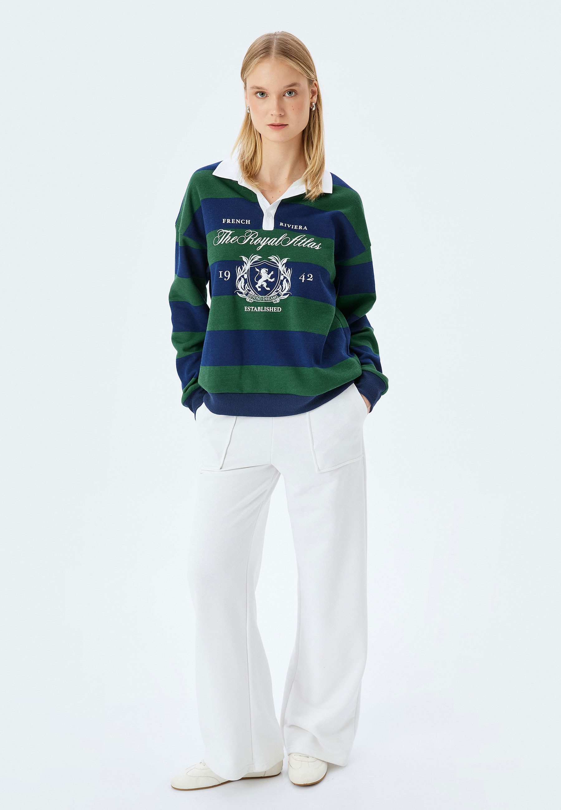Koton Sweatshirt Hemdkragen Gestreift Sweatshirt