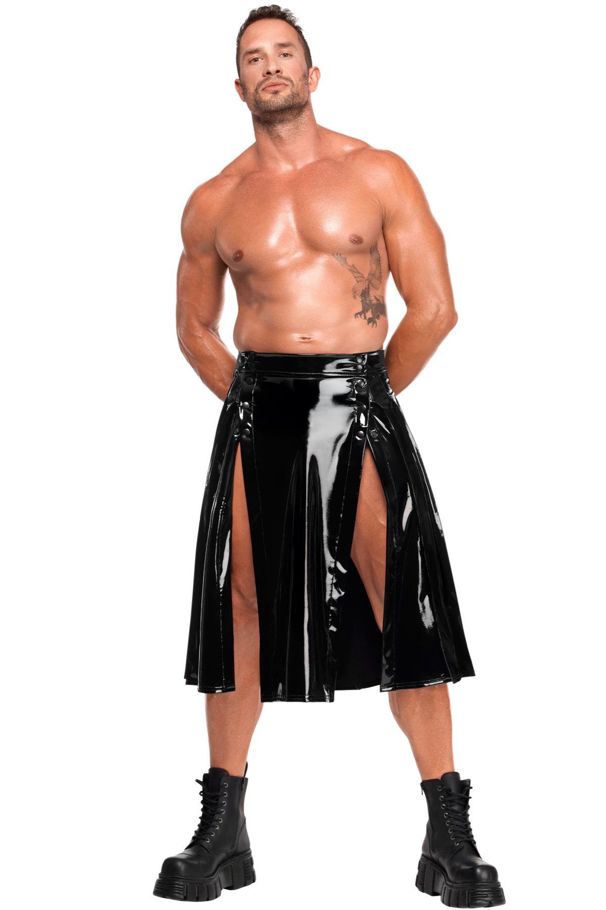 Noir Handmade Men Lederimitatrock Herren-Rock in schwarz - L