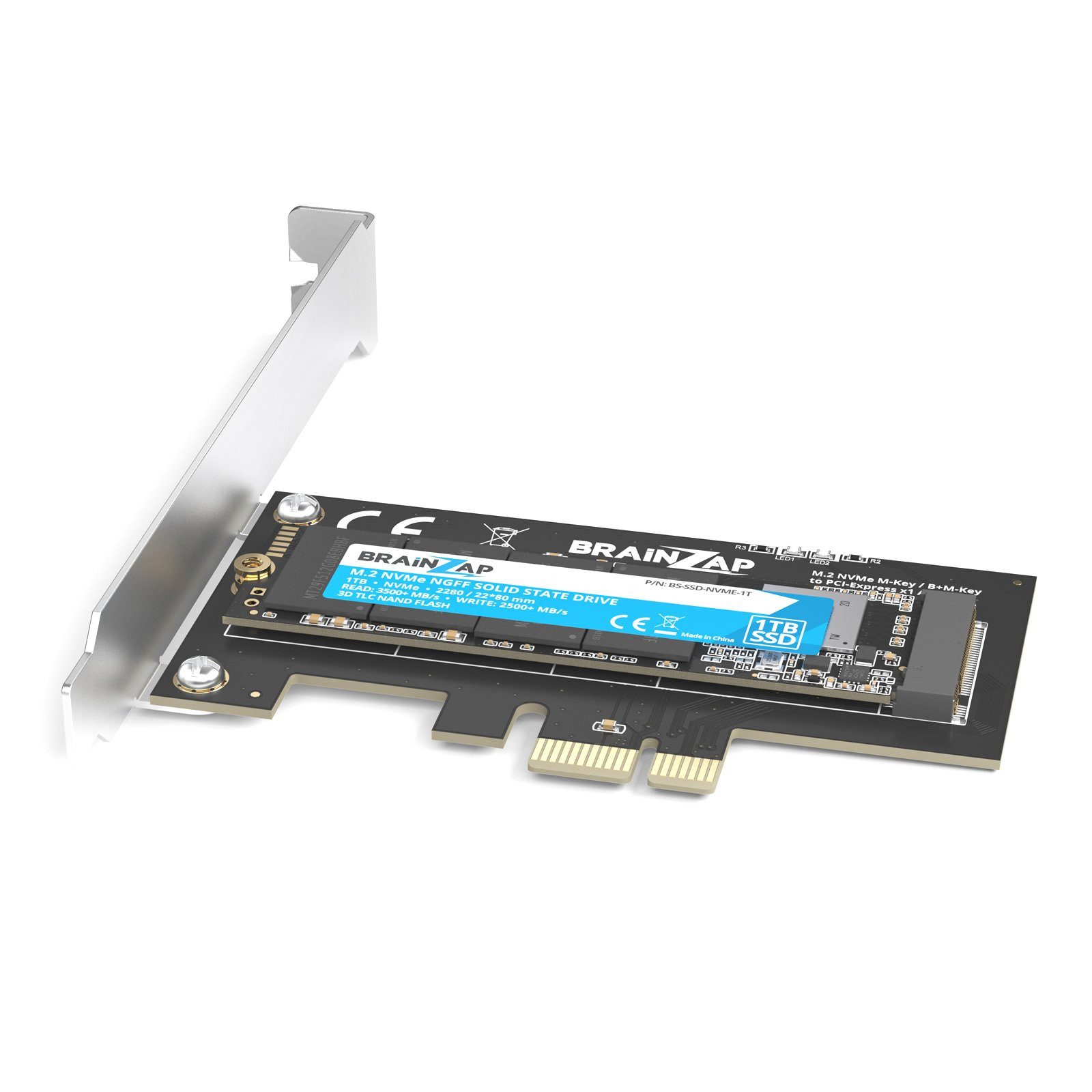BRAINZAP M.2 NVMe PCIe Adapter Modulkarte PCI-Express zu M.2, M.2 NVMe, PCIe 3.0 x1, M Key, B+M Key