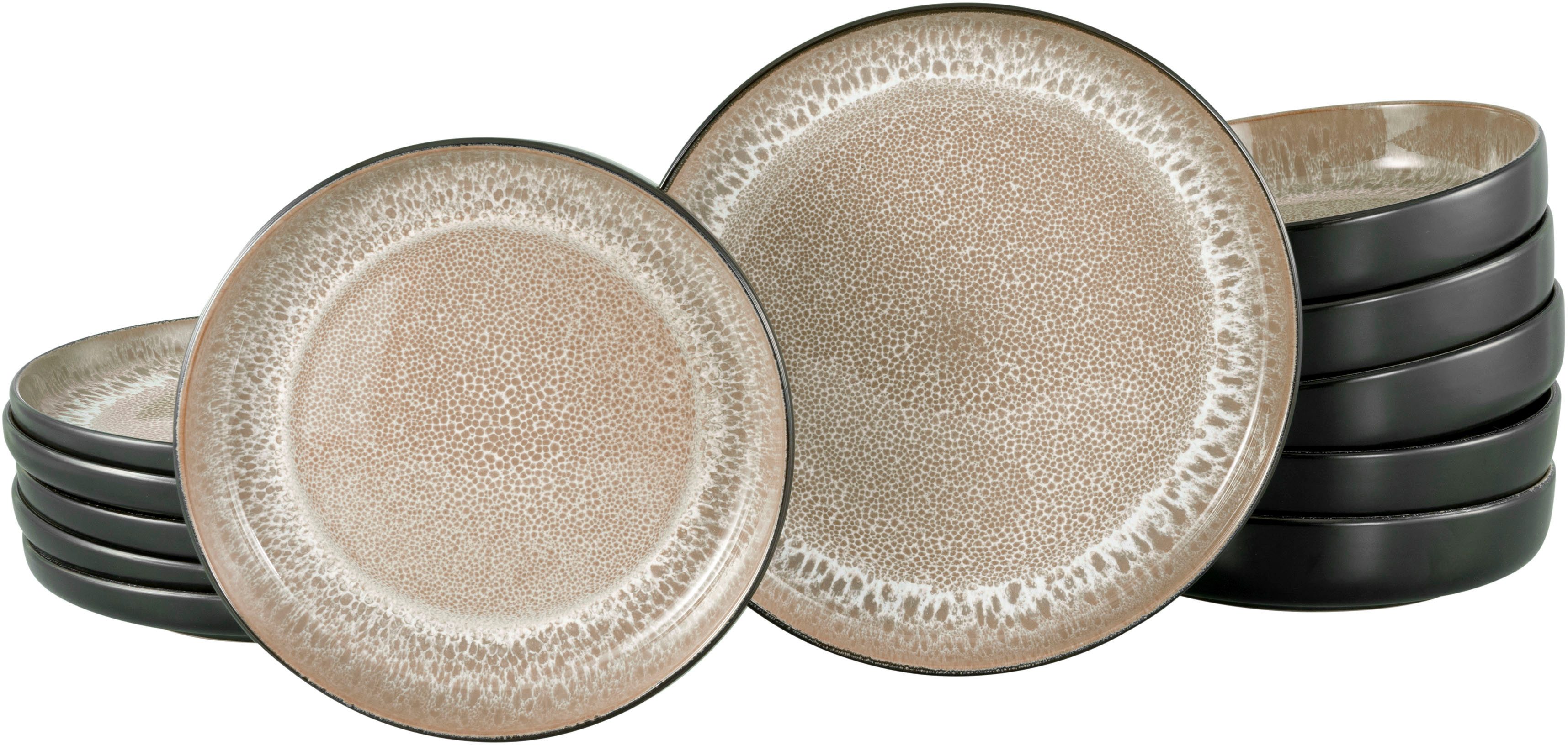OTTO home Tafelservice Teller Set, modernes Geschirr-Set, Service Novalee (12-tlg), 6 Personen, Steinzeug, hohe Haltbarkeit, spülmaschinen- & mikrowellengeeignet, Reaktivglasur
