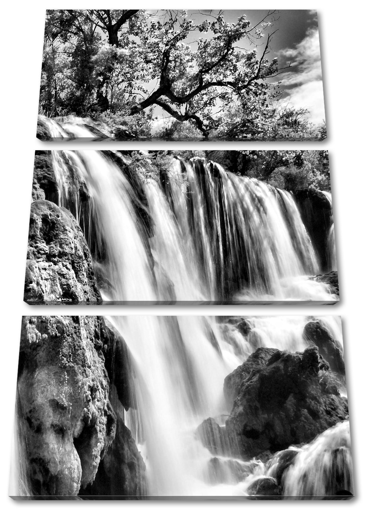 Pixxprint Leinwandbild Wasserfall im Dschungel, Wasserfall im Dschungel 3Teiler (120x80cm) (1 St), Leinwandbild fertig bespannt, inkl. Zackenaufhänger