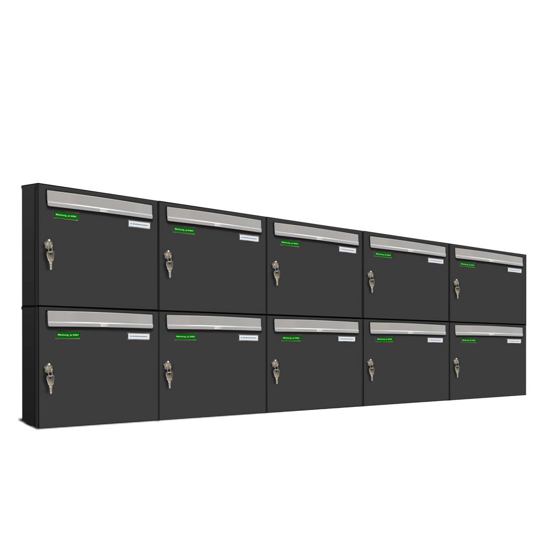 AL Briefkastensysteme Wandbriefkasten 10 Fach Premium Briefkasten A4 in RAL 7016 Anthrazit Grau wetterfest
