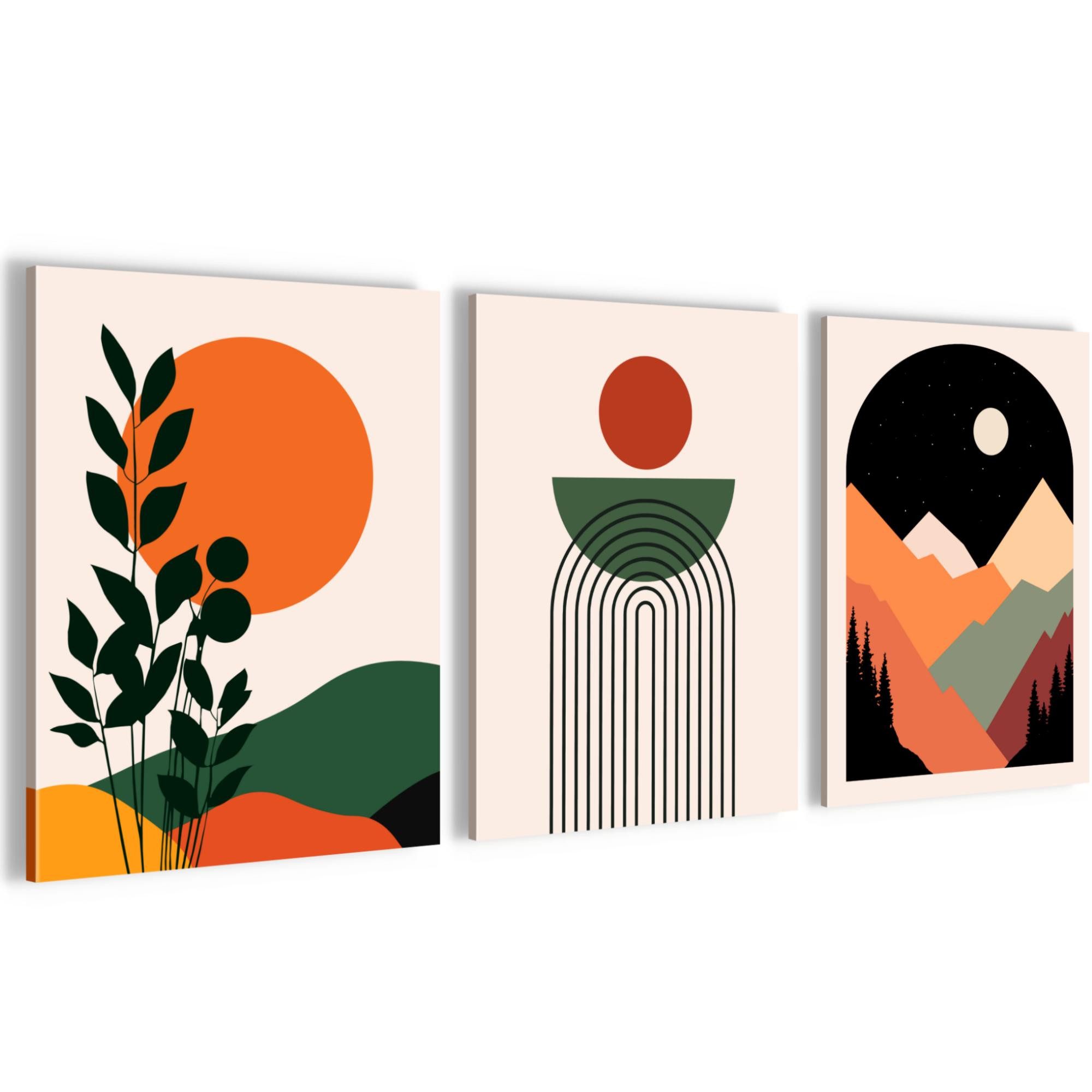 Novart Wandbild Modern Abstrakt Boho Style Figuren Deko Bohemian Aesthetic Bilder, 3 Bilder 30x40 cm (3 St)