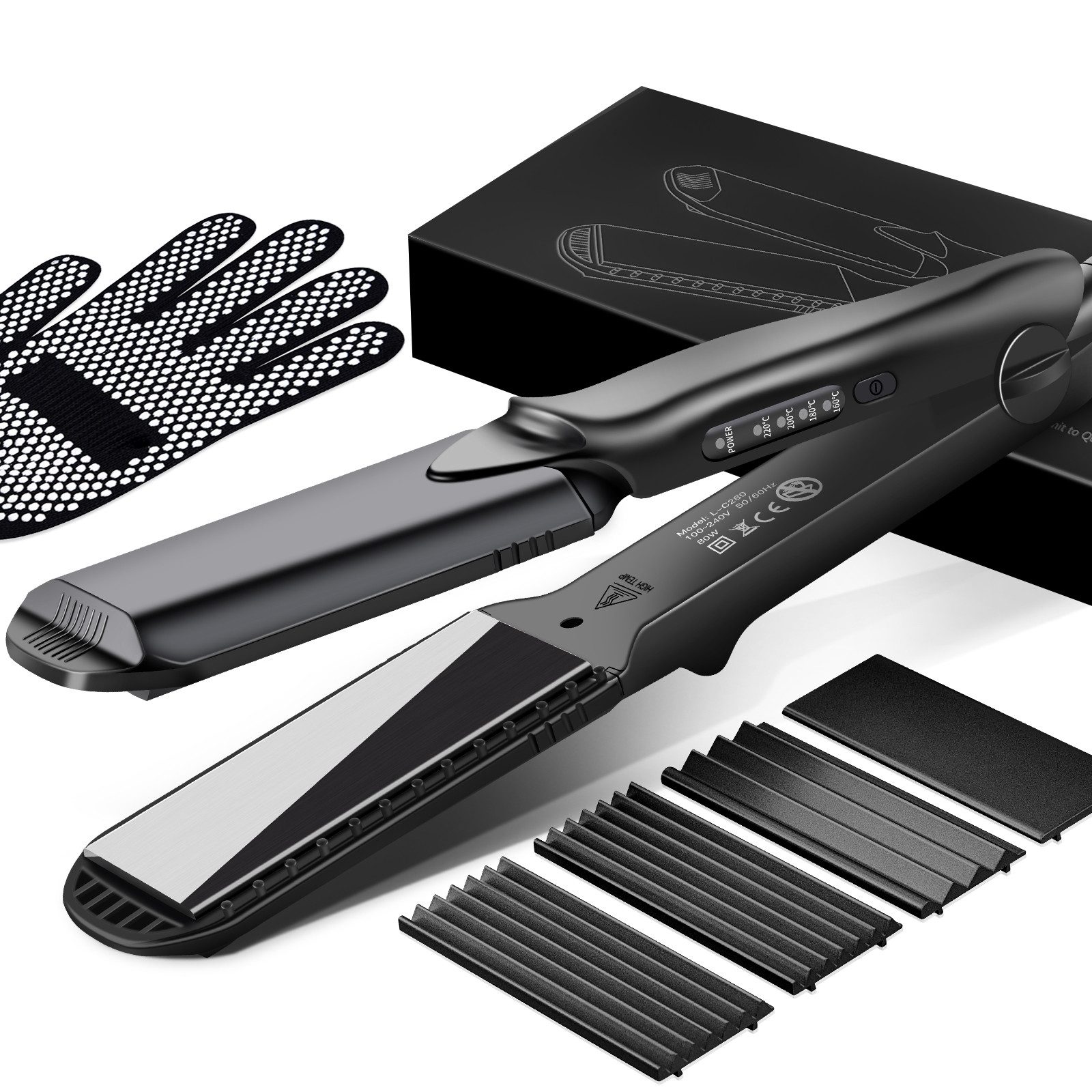 CkeyiN Pro Glätteisen Welleneisen Kreppeisen, 4-in-1-Haarglätter,Kreppeisen für Haare Keramik-Turmalin-Beschichtung, Austauschbaren Platten, 30 Sekunden Aufwärmen