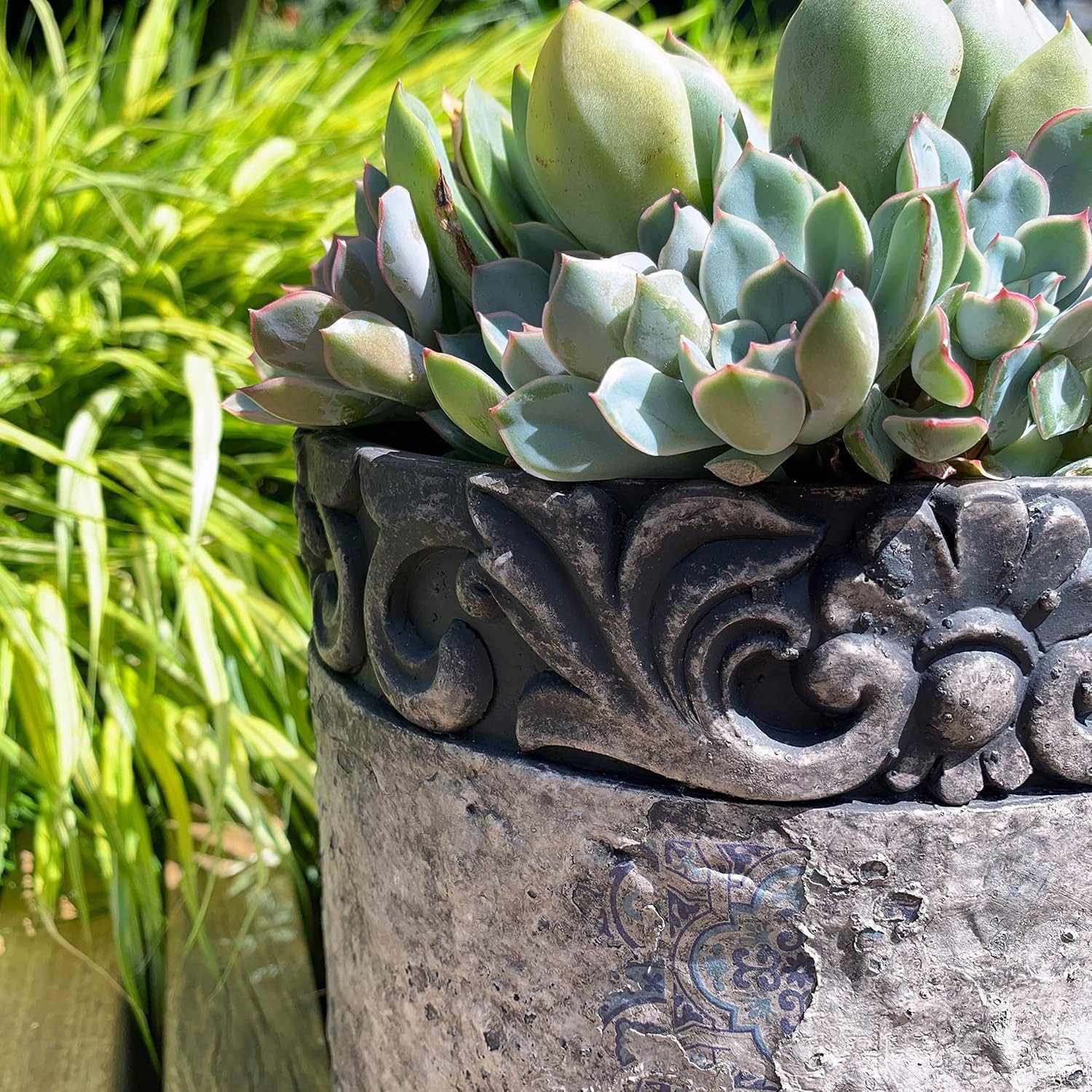 Thumbnail - K&L Wall Art Übertopf Vintage Damask Blumentopf rustikal Beton Deko, Kräuter Küche Fensterbank Übertopf
