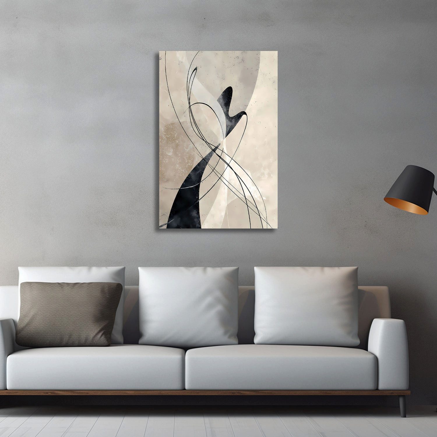 Artedinoi Leinwandbild Abstrakt Linienkunst Beige Schwarz Wandbild Leinwandbild Kunstdruck XL, Linienkunst in Beige-Schwarz