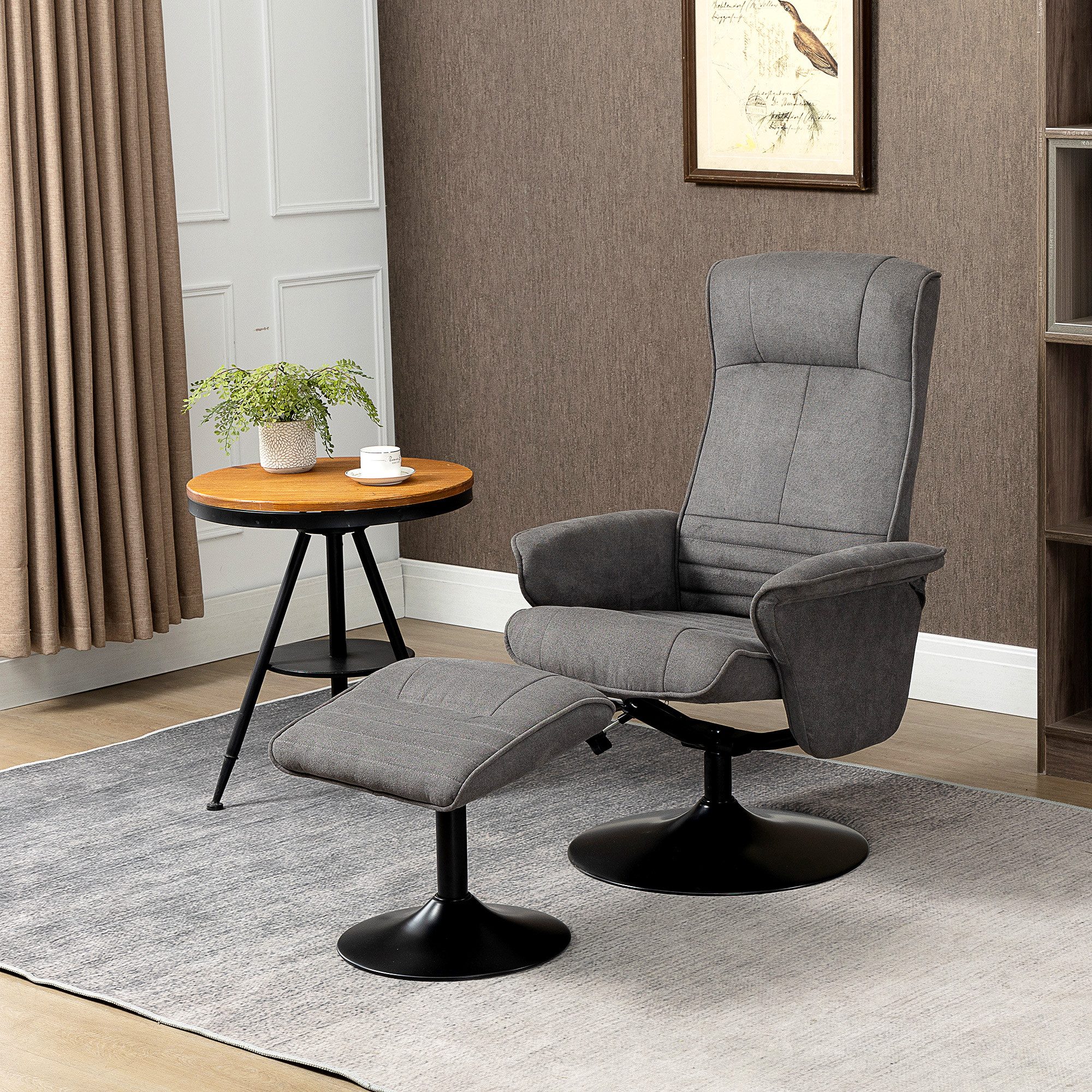 HOMCOM Relaxsessel Hocker, 360°drehbarer, mit Liegefunktion, Gepolstert (Liegesessel, 2-St., Fernsehsessel), für Wohnzimmer, Schlafzimmer, Samt, Dunkelgrau
