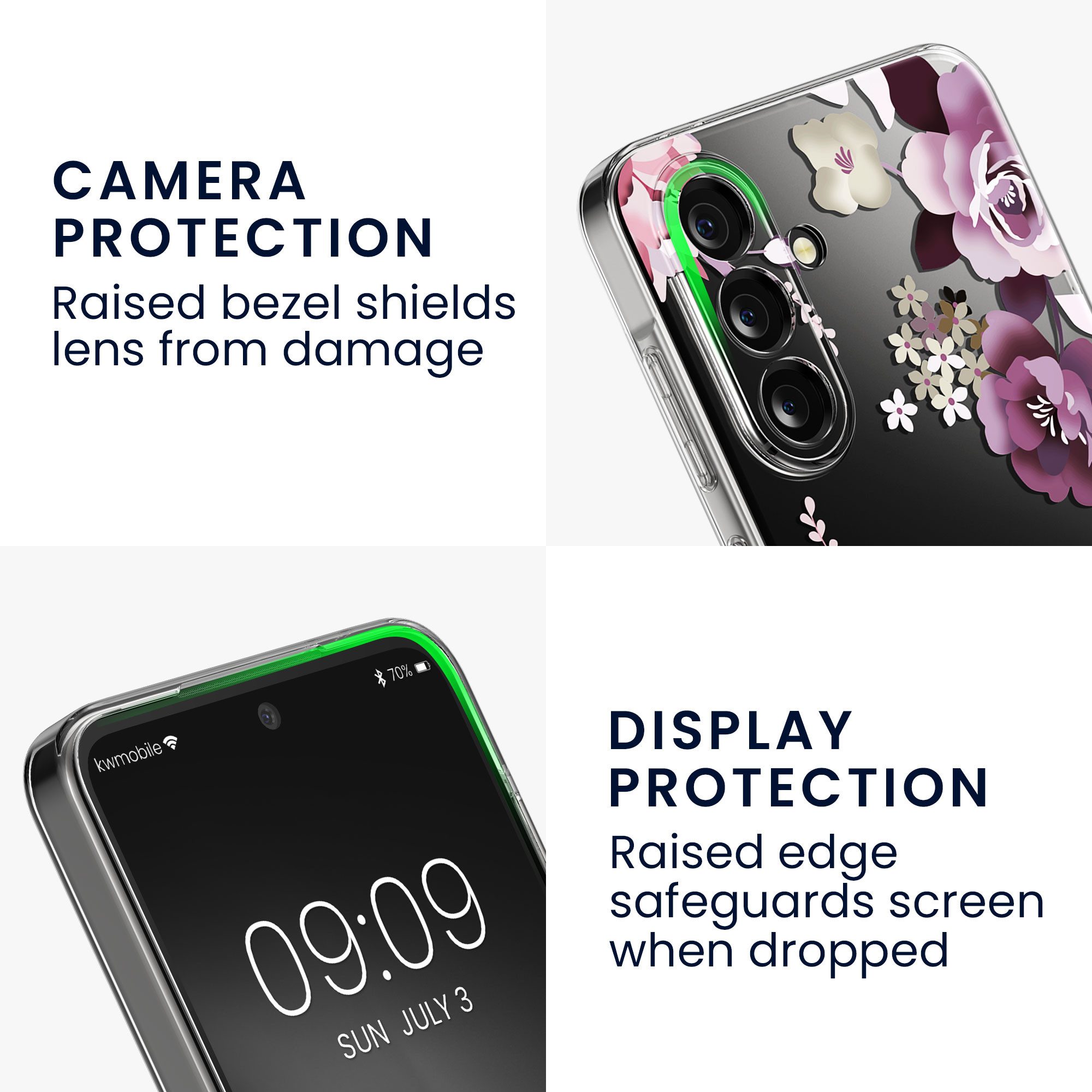 kwmobile Handyhülle Hülle für Samsung Galaxy A56 5G Handyhülle - Silikon, Case mit Schutzfolie Blumenblüten und Rosen Design