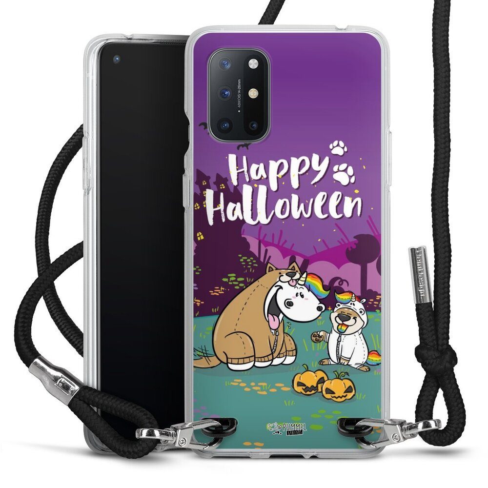 DeinDesign Handyhülle Pummeleinhorn Bisu Happy Halloween, OnePlus 8T Handykette Hülle mit Band Case zum Umhängen Cover mit Kette