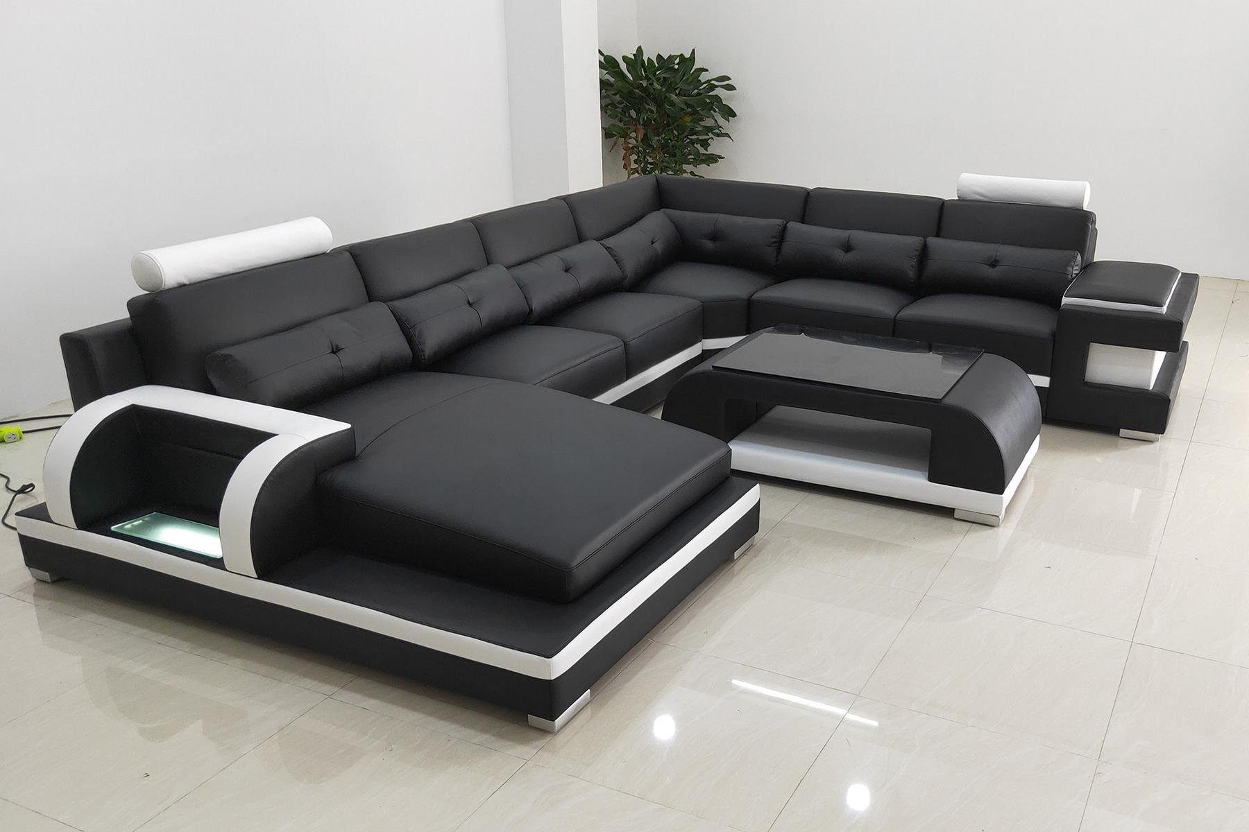 Couch LED Garnitur Ecksofa Polster Ecksofa, JVmoebel Wohnlandschaft Sofa Schwarz/Weiß