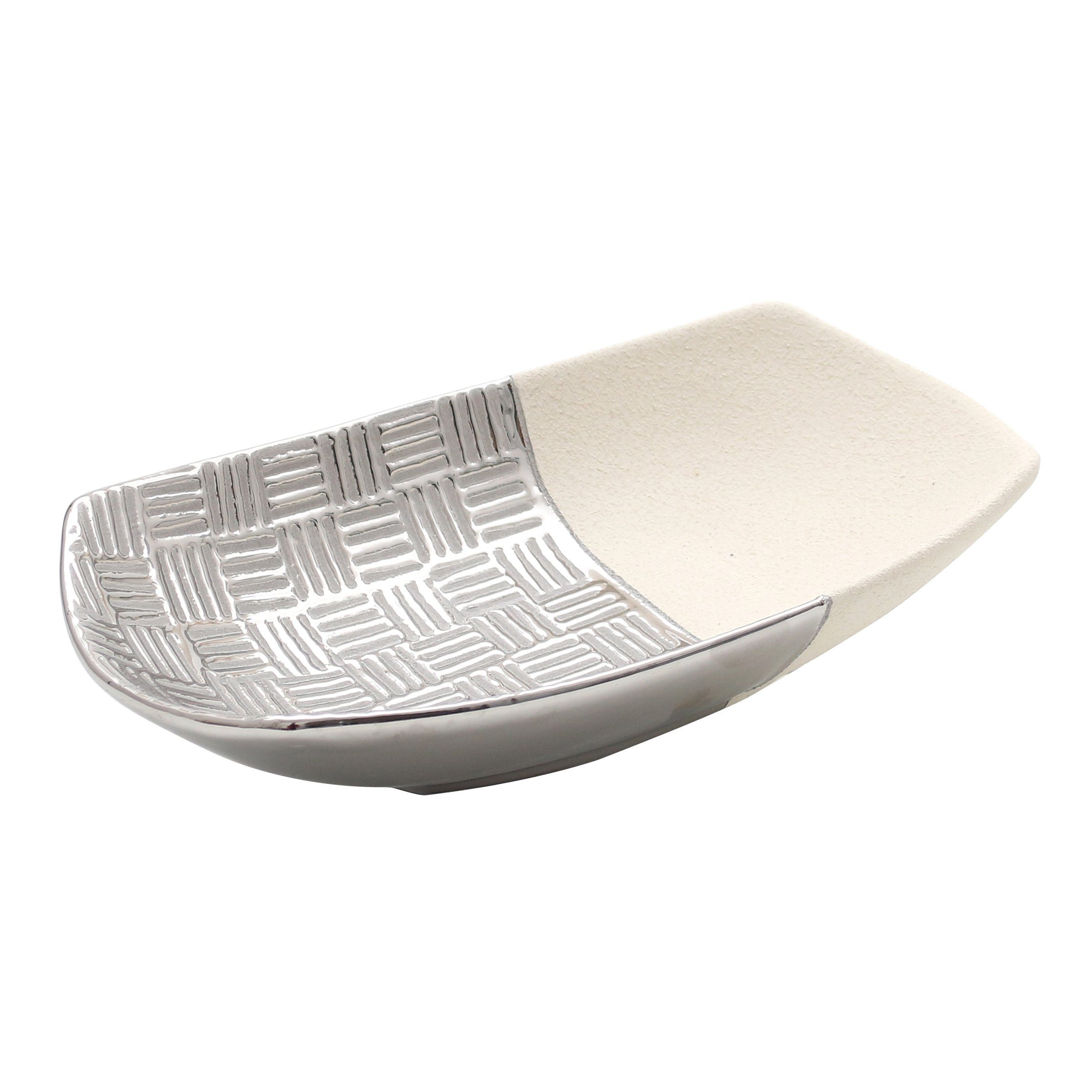 Dekohelden24 Dekoschale Edle moderne Deko Designer Keramik Dekoschale in silber-grau weiß (1 Schale, 1 St)
