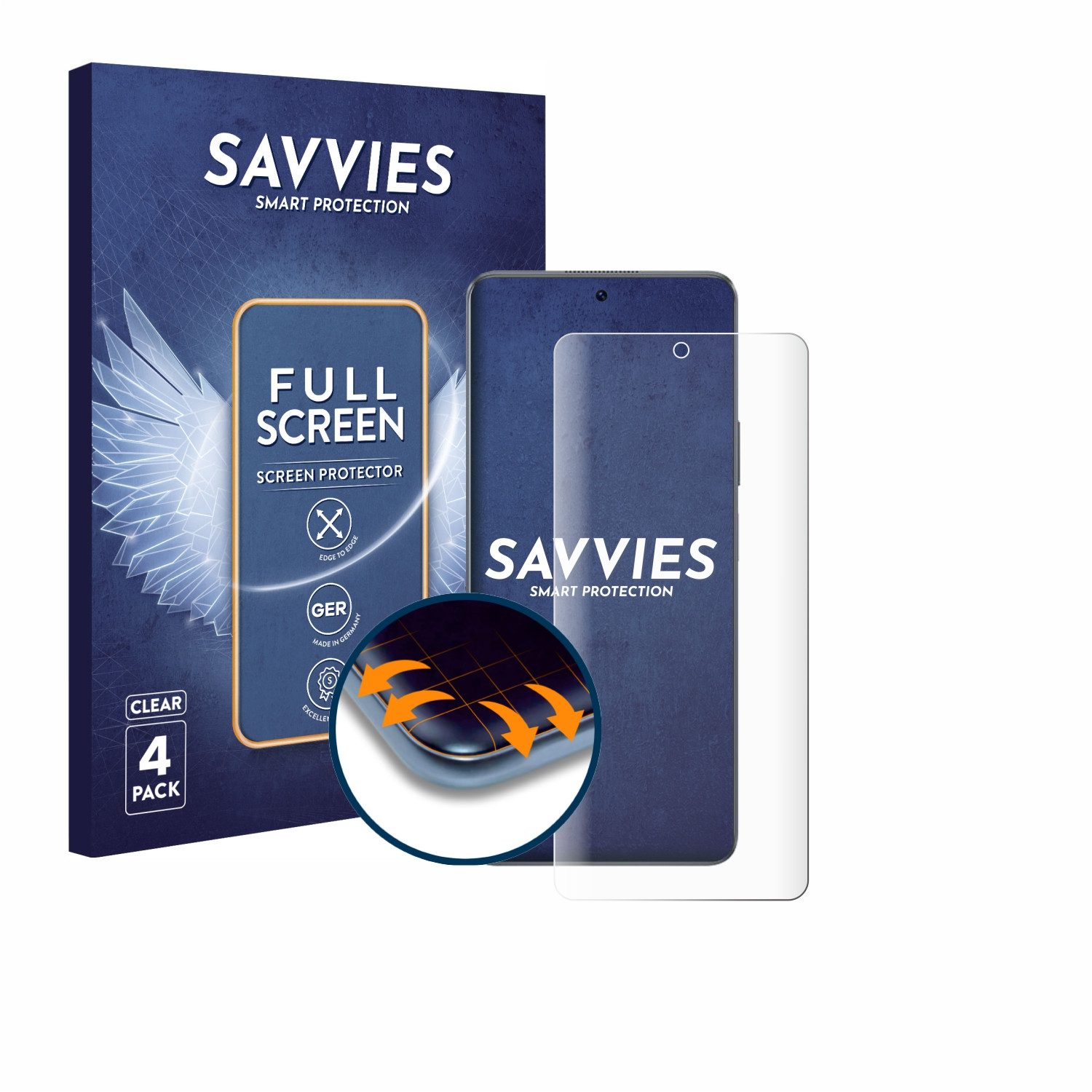 Savvies Displayschutzfolie Fullscreen Schutzfolie für Huawei Enjoy 60 Pro, 4 Stück, Displayschutz Folie Fullcover Klar Transparent