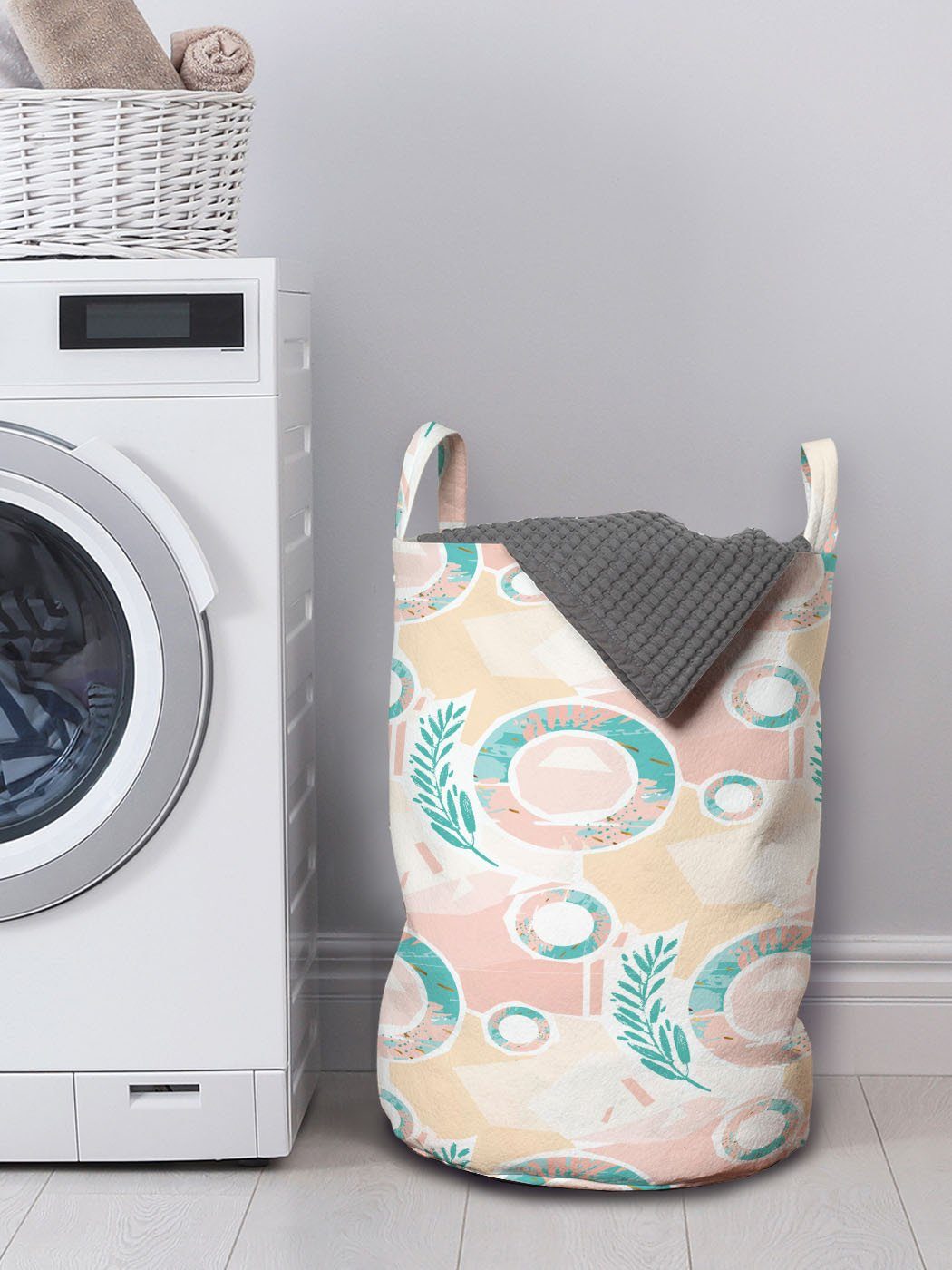 Abakuhaus Wäschesäckchen Wäschekorb mit Griffen geometrische Waschsalons, Kordelzugverschluss Modern Abstrakte für Blätter