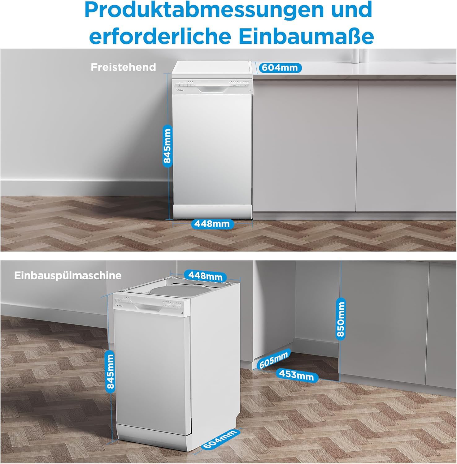 Midea Standgeschirrspüler SF 3.45NW Pro, 9 l, 9 Maßgedecke