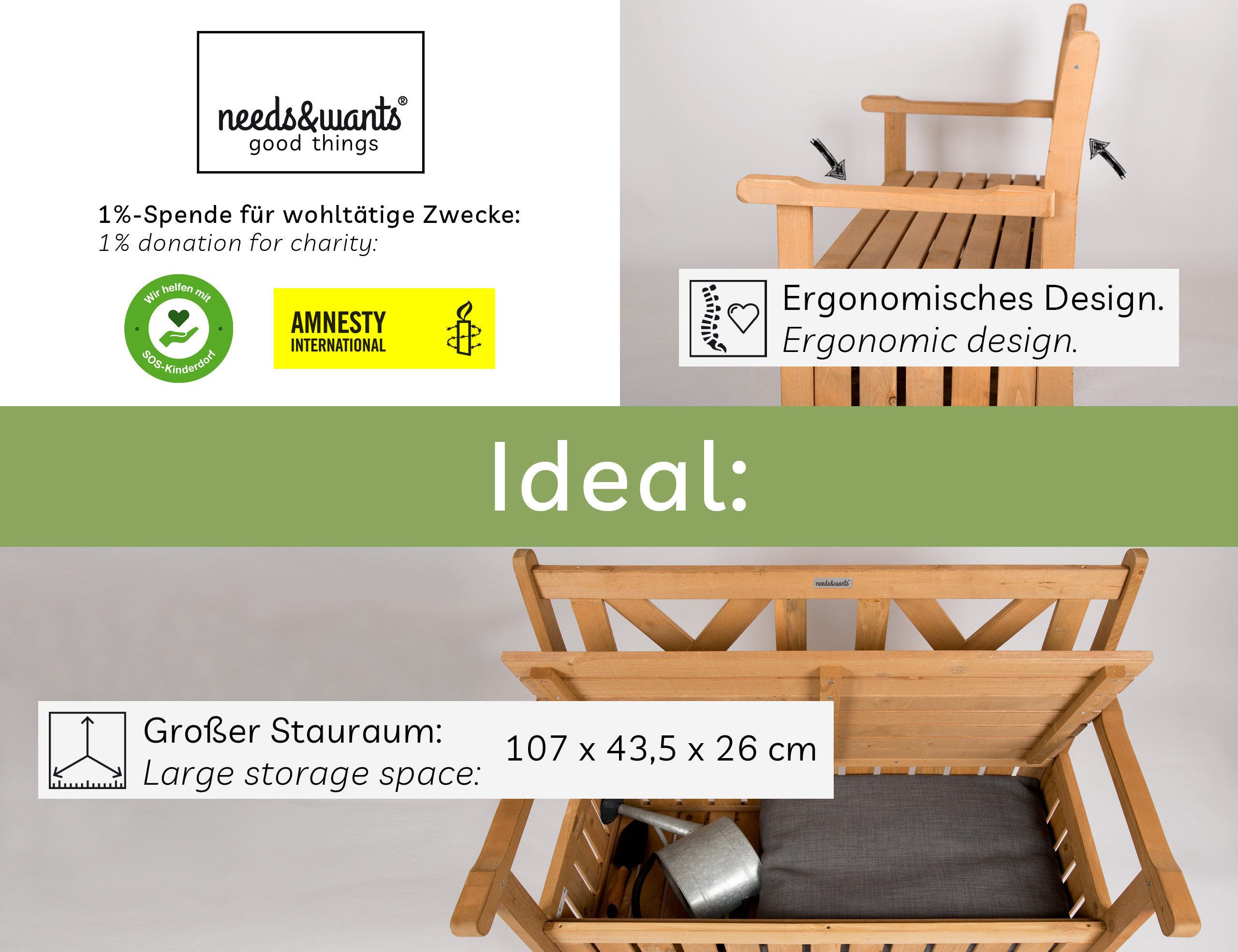 needs&wants® Gartenbank Holz wetterfest mit Stauraum, günstig online kaufen