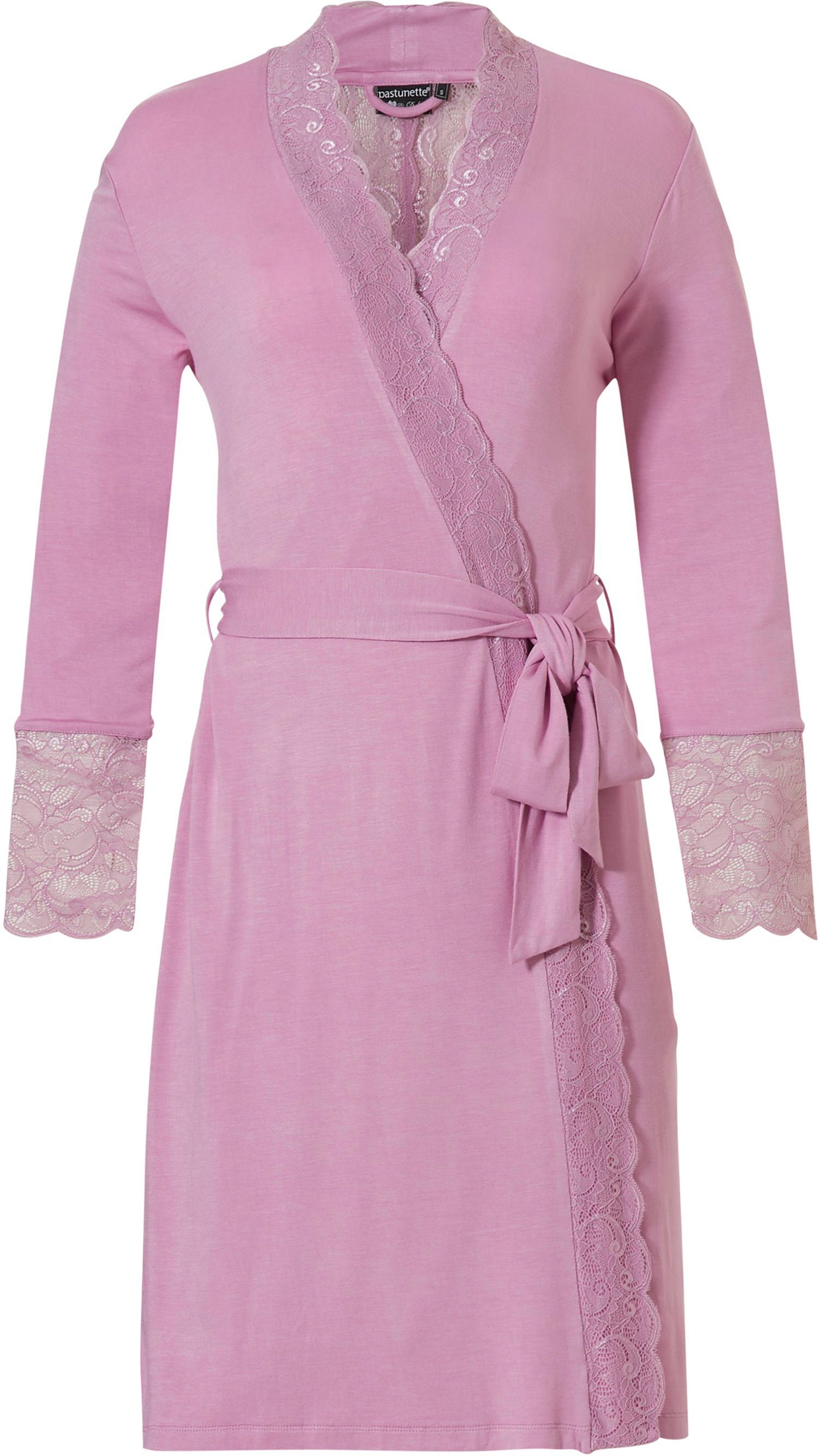 Pastunette Kimono Damen Morgenmantel mit Kimono-Kragen, Spitze, Viskosemischung, Edles Gürtel, pink Design kurz, light